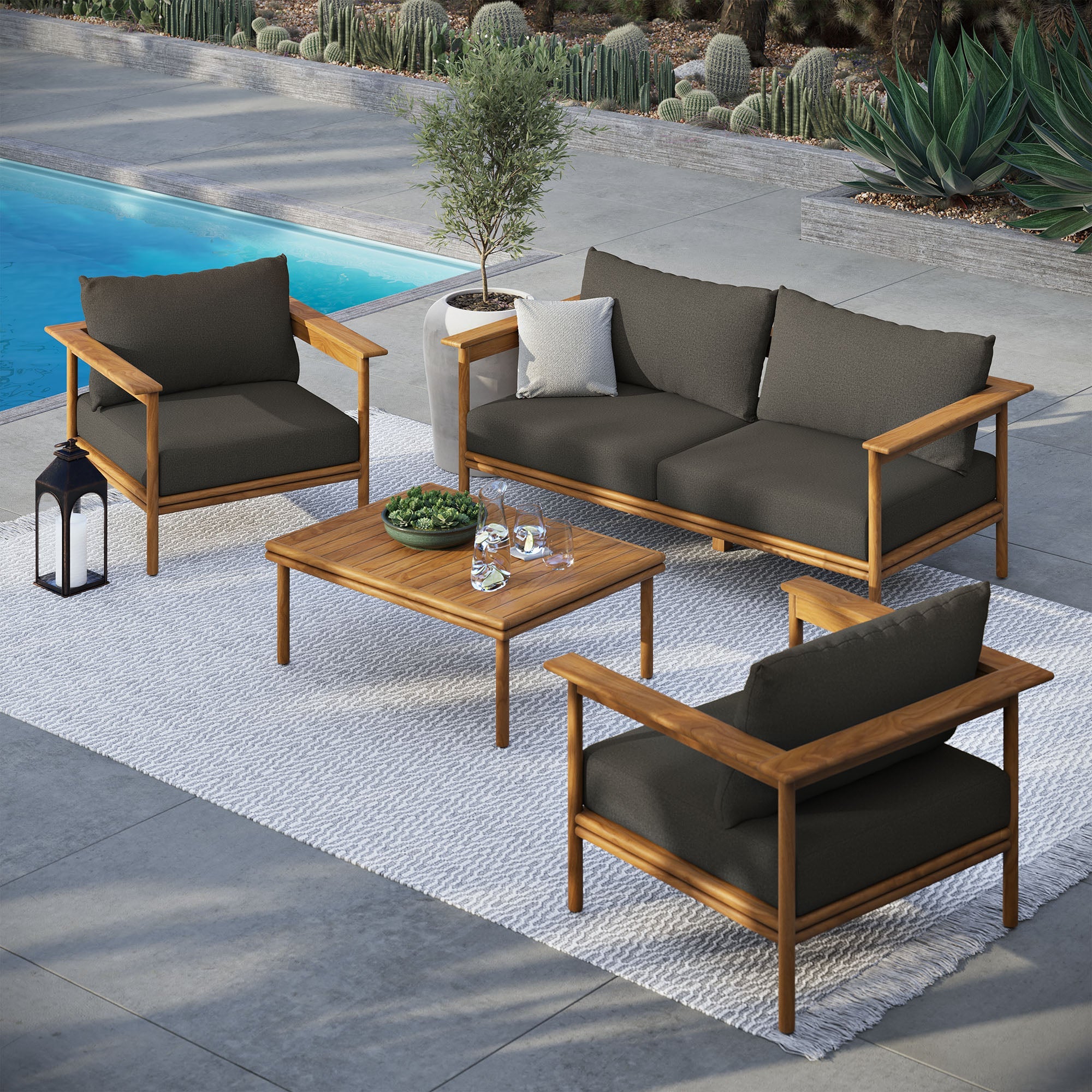 4-Piece Outdoor Teak Wood Furniture Set for Patio, Deck and Garden Seating - Image 7