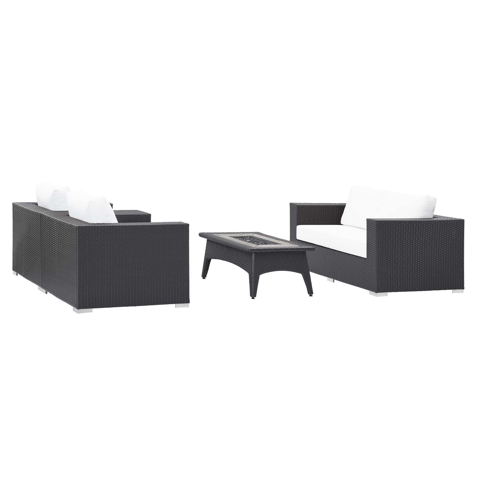 4-Piece Outdoor Wicker Patio Seating Set with Fire Pit Table and Cushions - Image 2