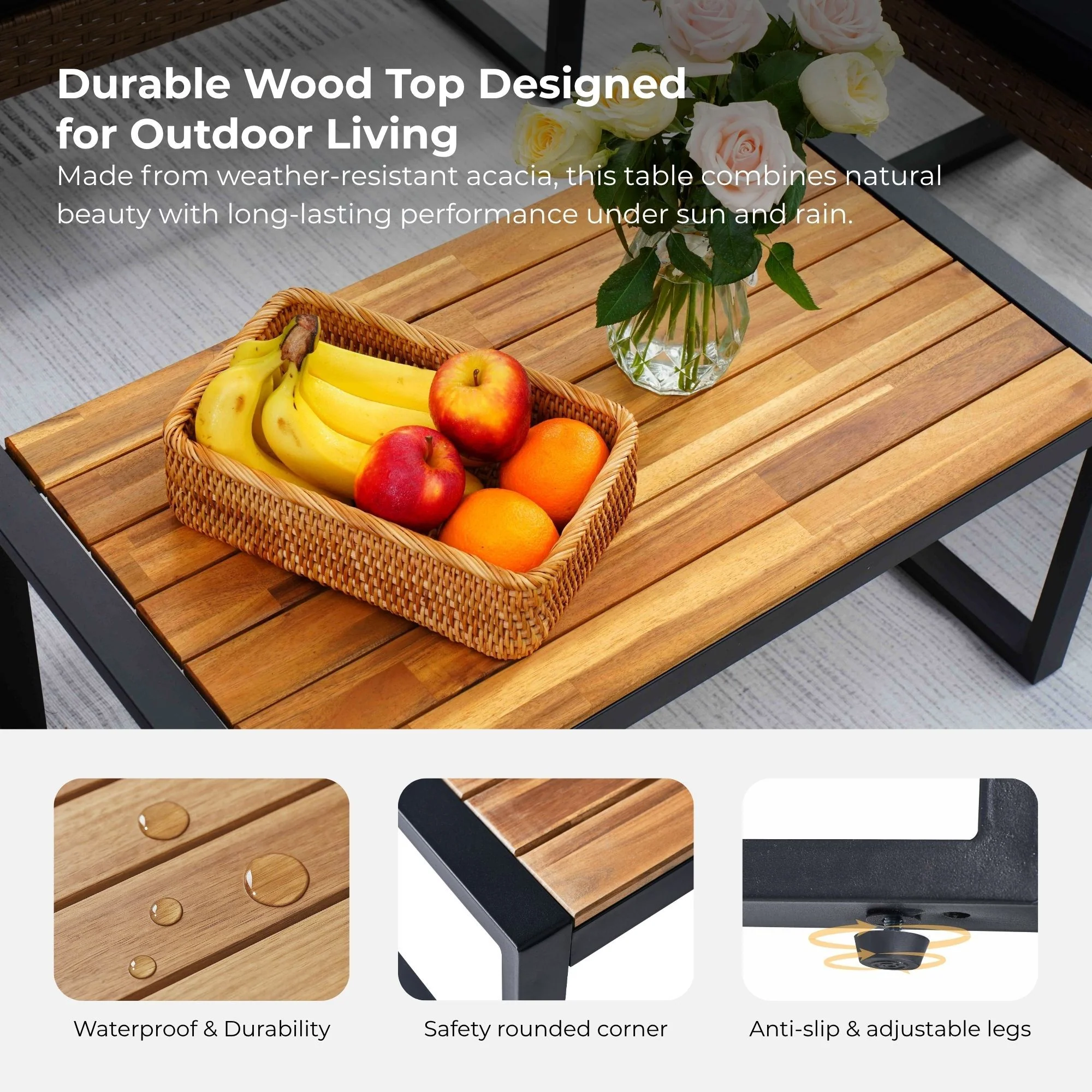4 Piece Patio Furniture Set With Acacia Wood Table Top And Cushions - Image 5
