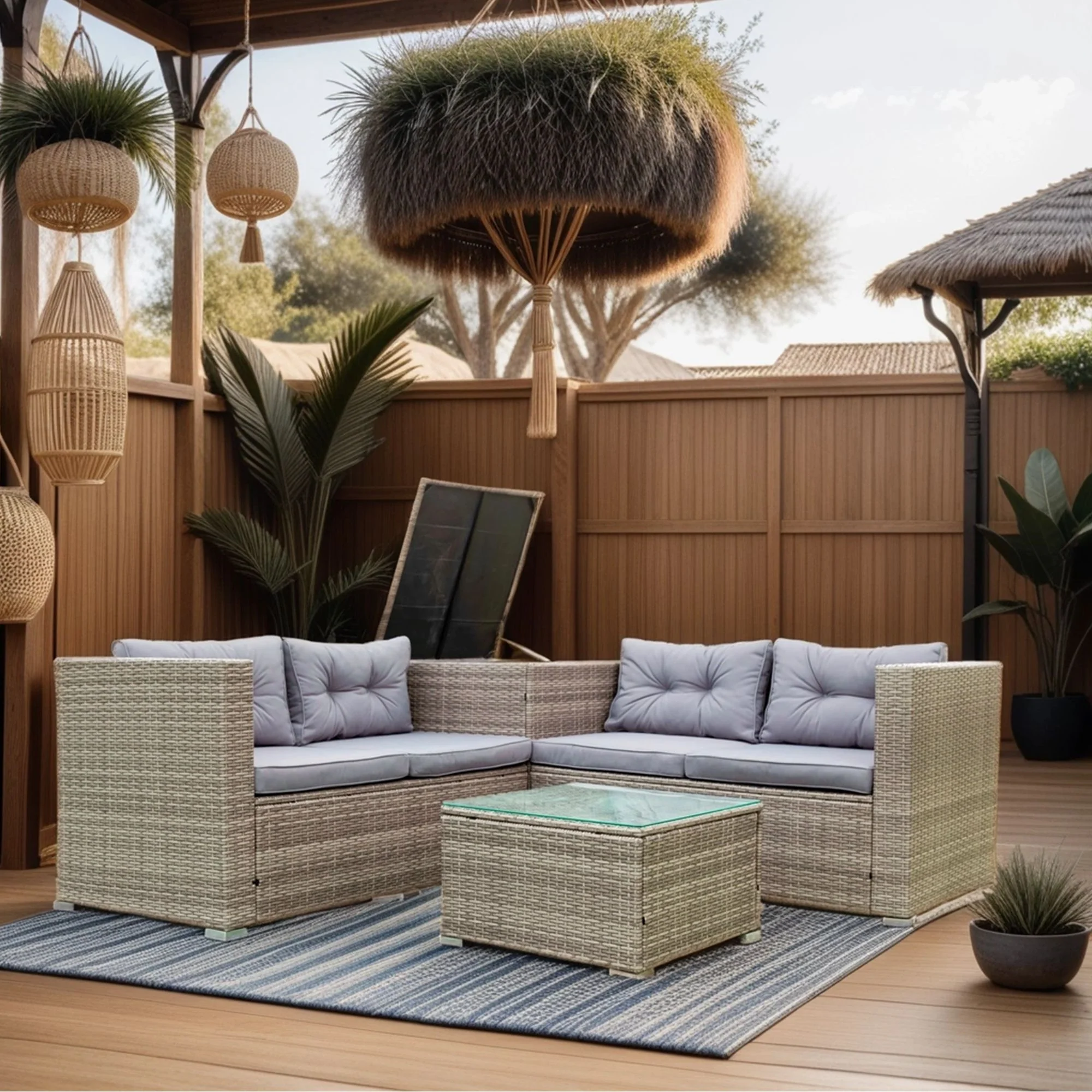 4 Piece Patio Sectional Wicker Rattan Outdoor Furniture Sofa Set With Storage Box - Image 3
