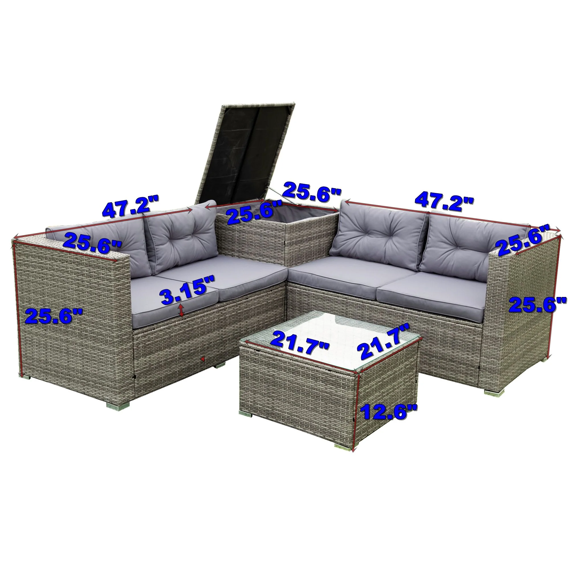 4 Piece Patio Sectional Wicker Rattan Outdoor Furniture Sofa Set With Storage Box - Image 8
