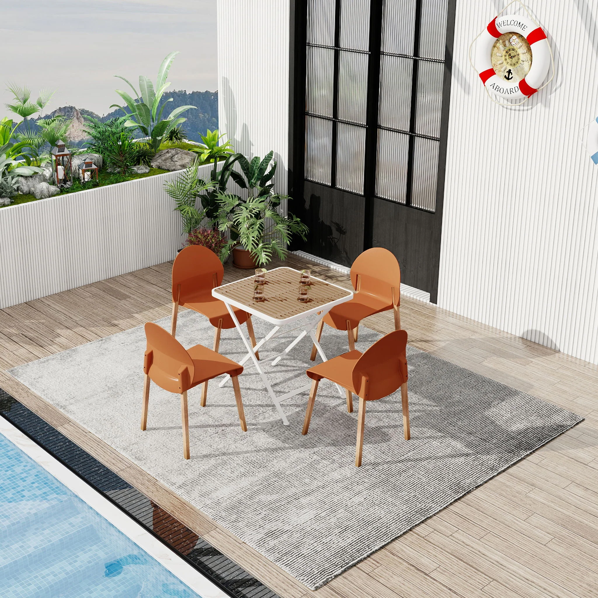4 Piece Set Of Single Chairs With A Folding Square Table - Image 25