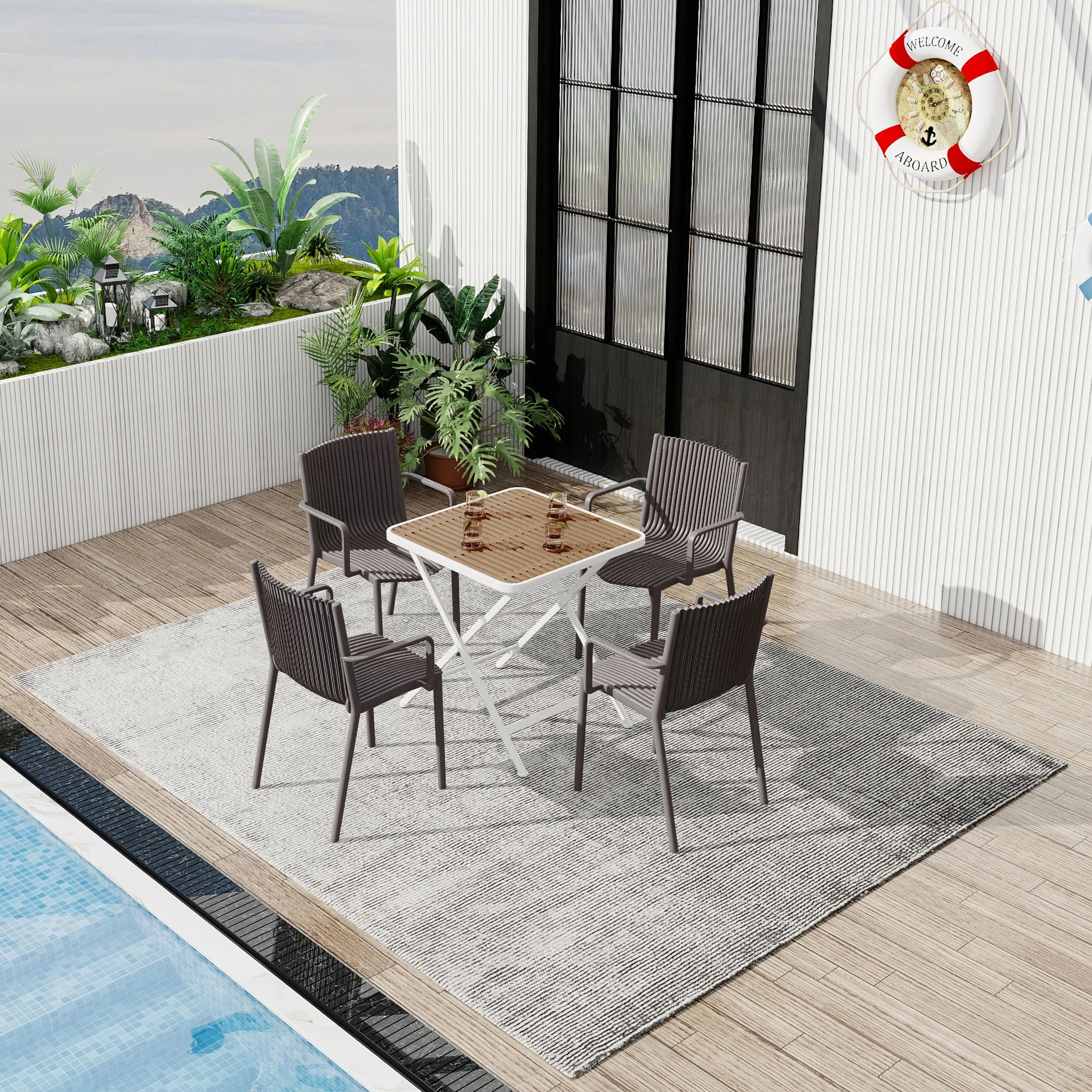 4 Piece Stackable Single Chairs With Vertical Stripe Design For All Weather - Image 10