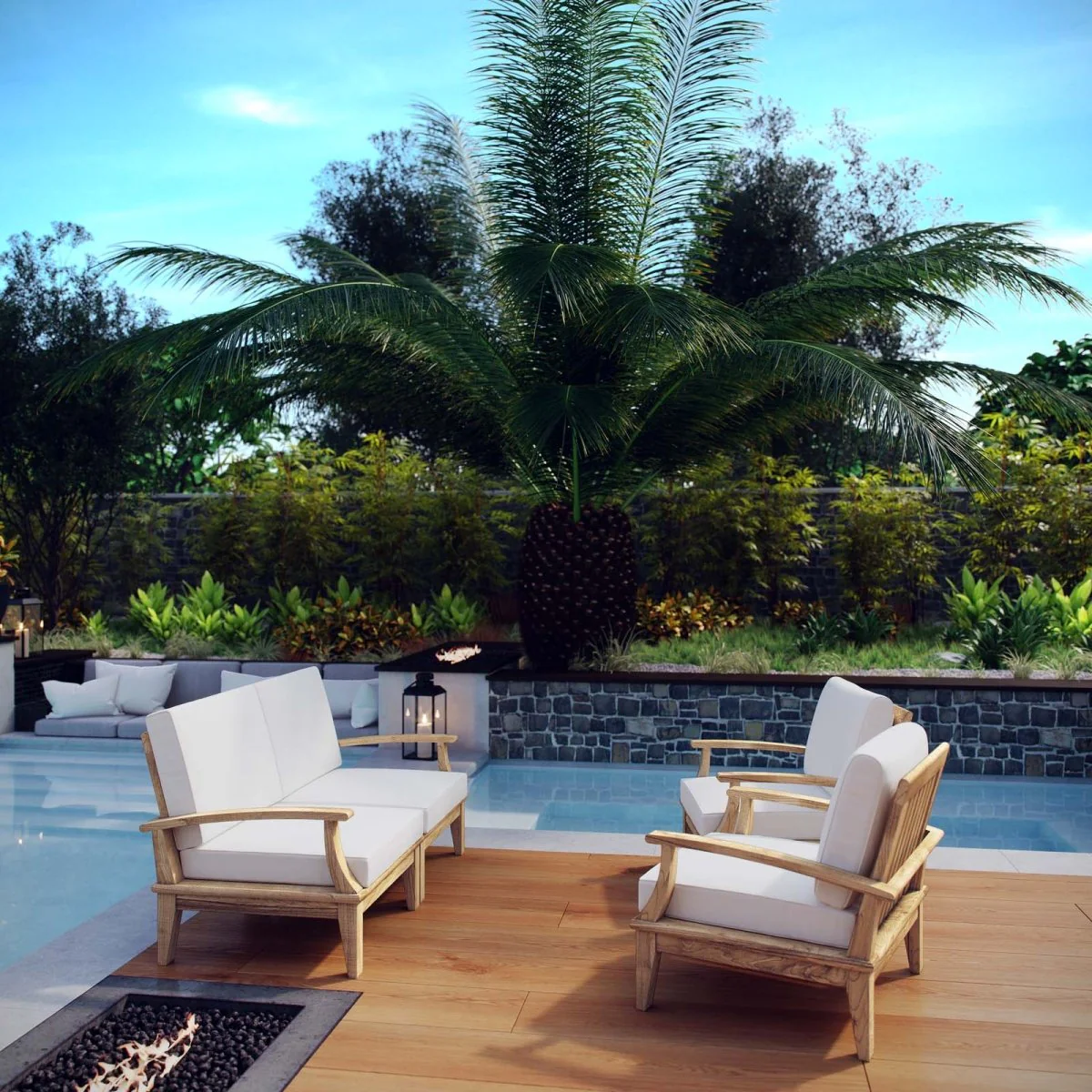 4-Piece Teak Wood Outdoor Patio Sofa Set with Cushions, Durable Weather-Resistant Design - Image 7