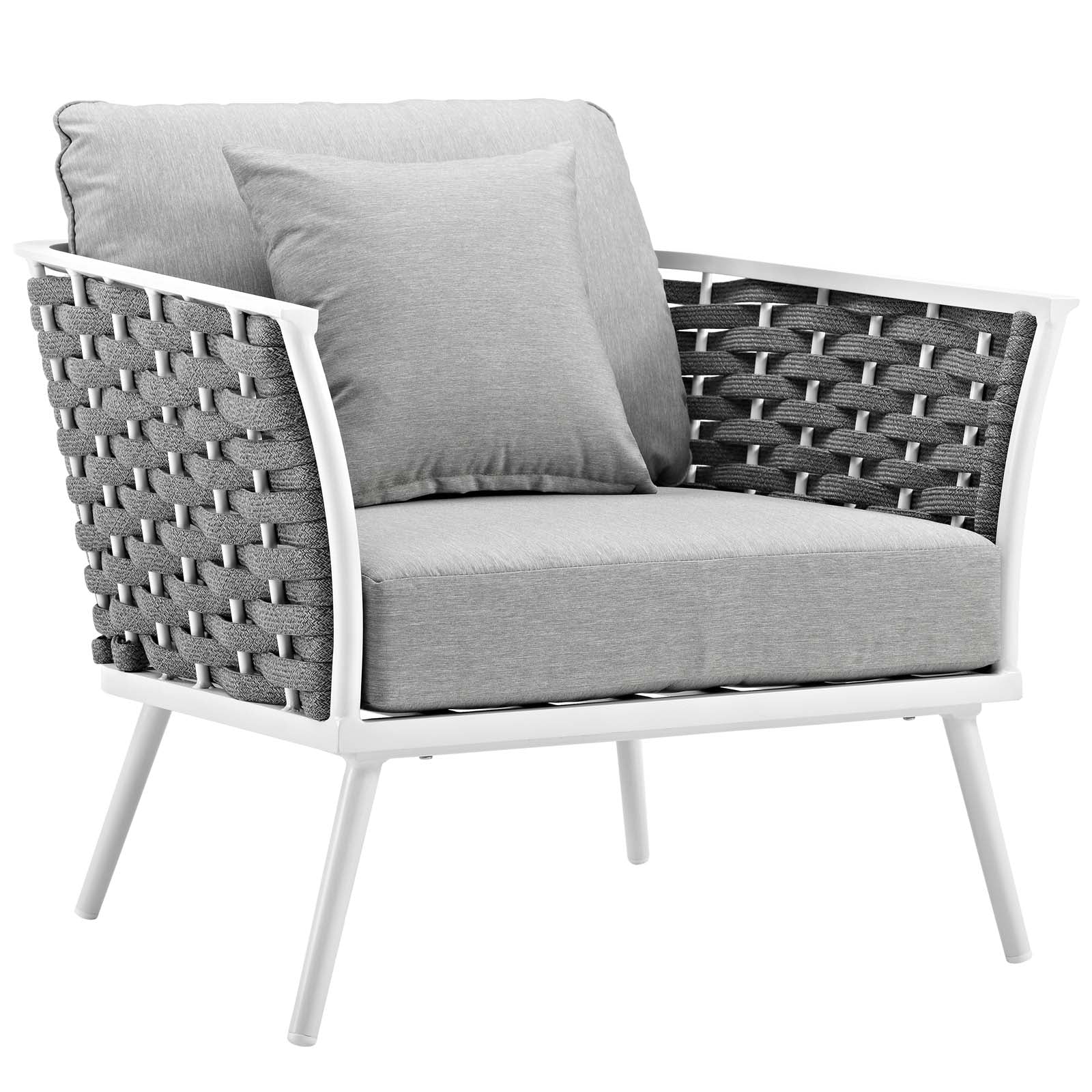 4-Piece White Gray Aluminum Rope Patio Sectional Set - Image 4