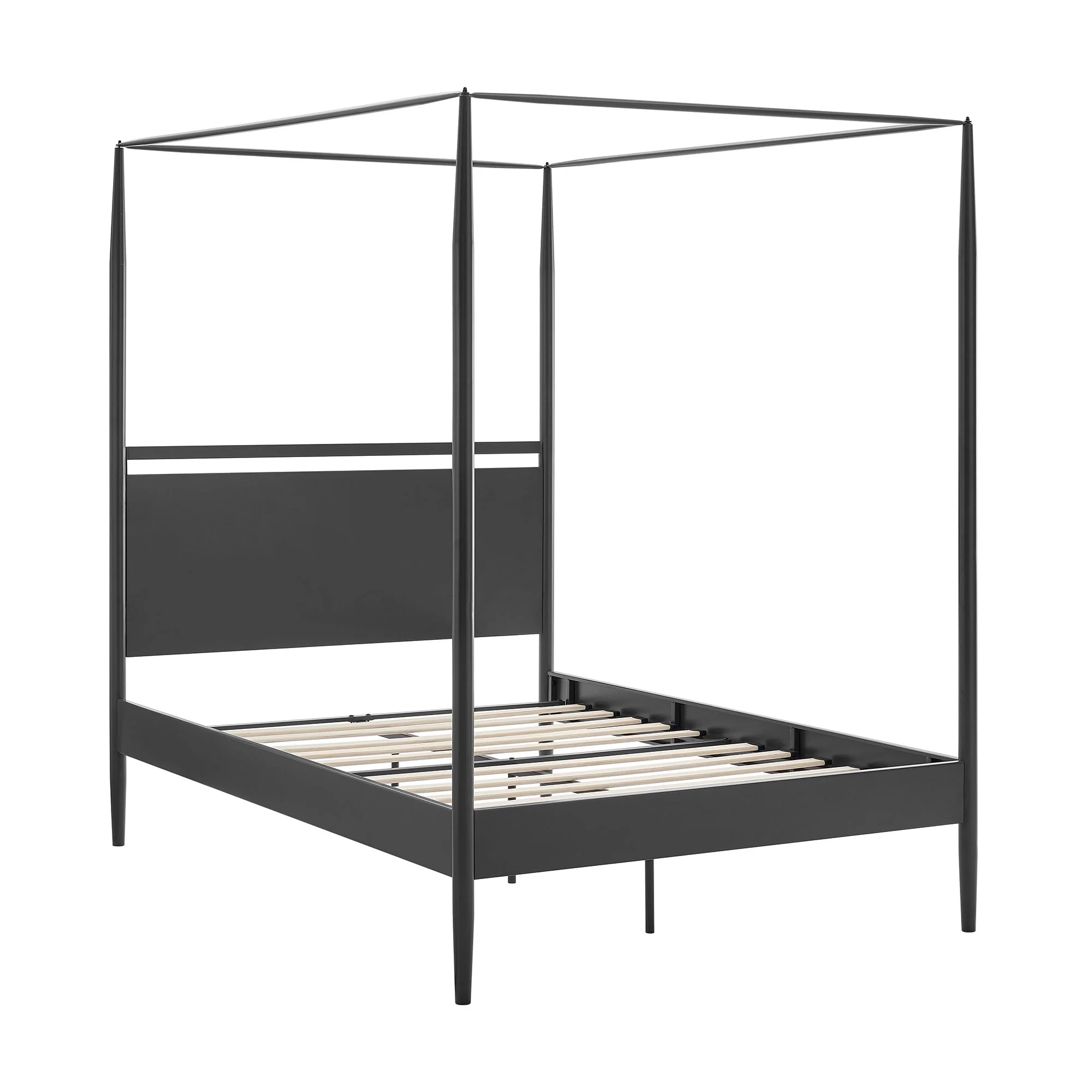 4-Poster Canopy Metal Platform Bed with Adjustable Cushioned Headboard - Image 10