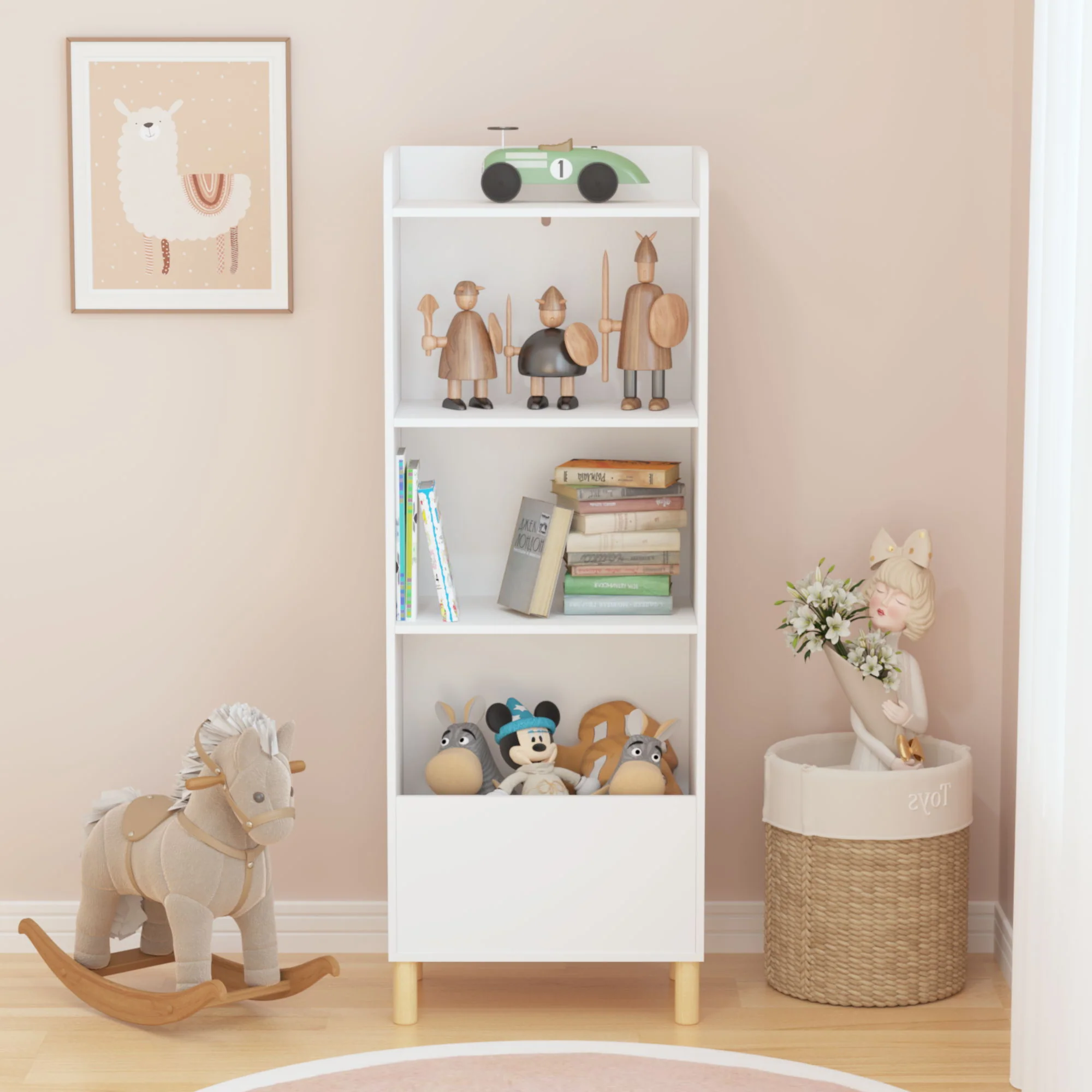4 Tier Bookcase, Book Display With Safety Restraint, Storage Cabinet For Playroom - White - Image 9