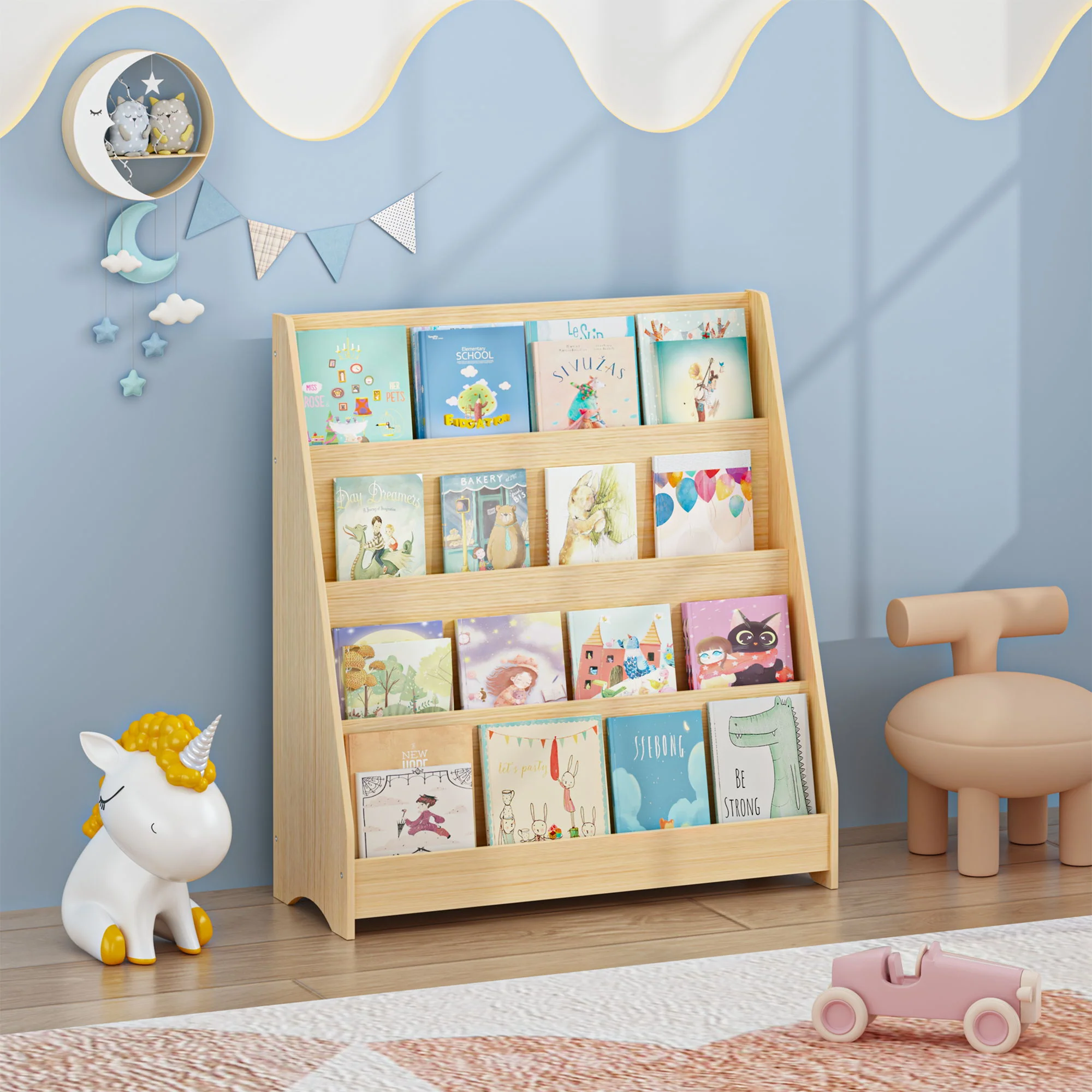 4 Tier Bookshelf, Toddler Book Display Shelves - Image 14