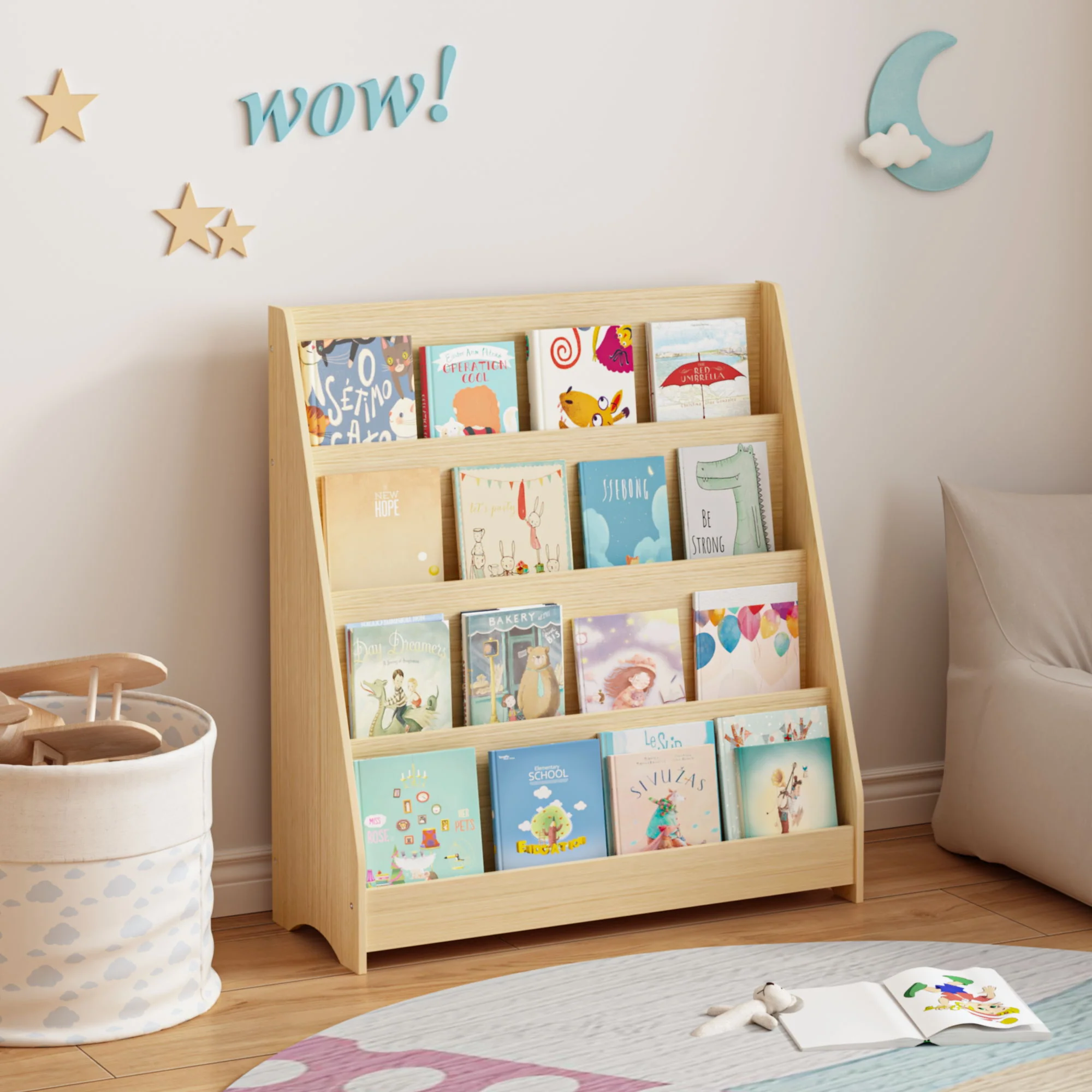 4 Tier Bookshelf, Toddler Book Display Shelves - Image 8