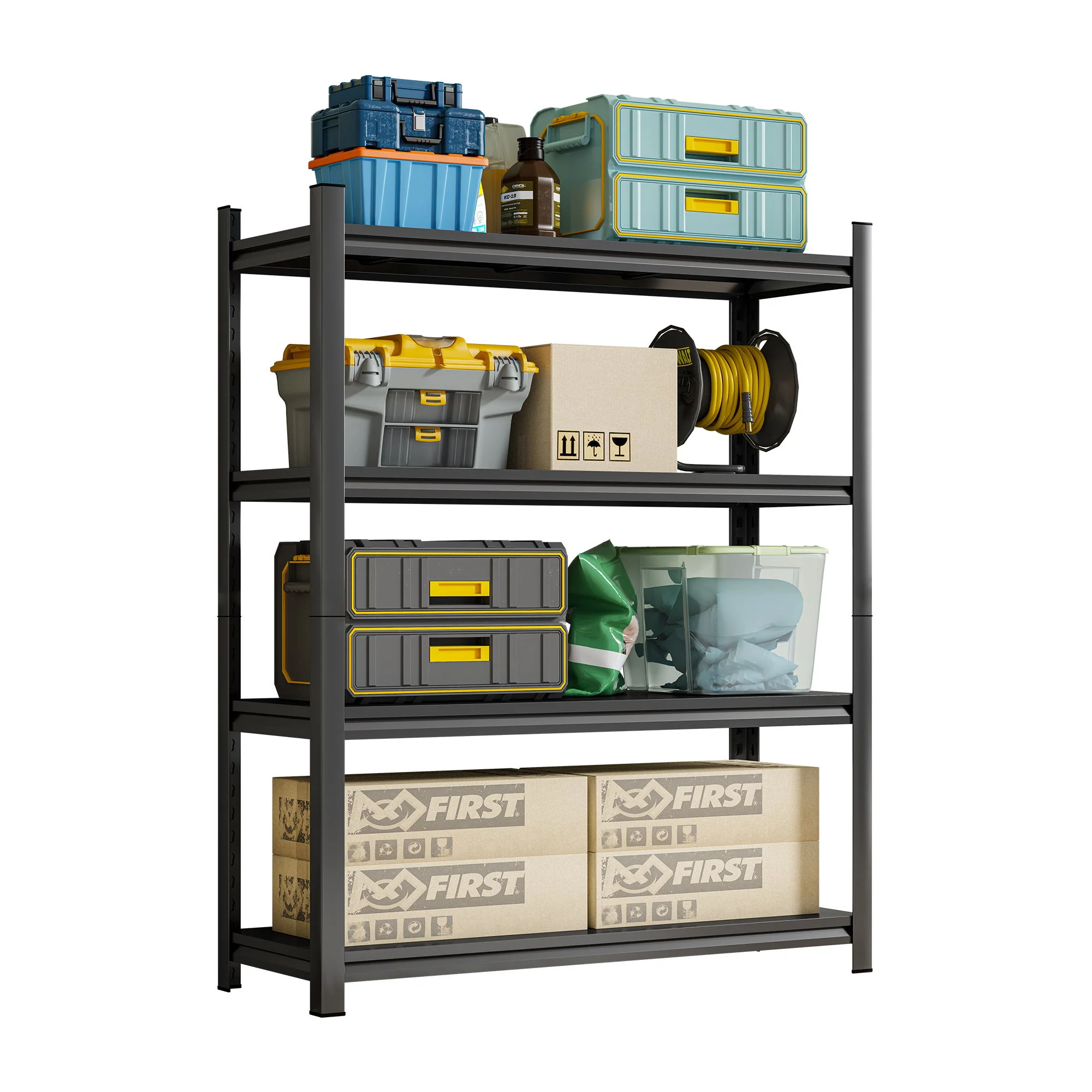4-Tier Height-Adjustable Storage Rack, Vertical Organizer, Assembly Required - Black - Image 6