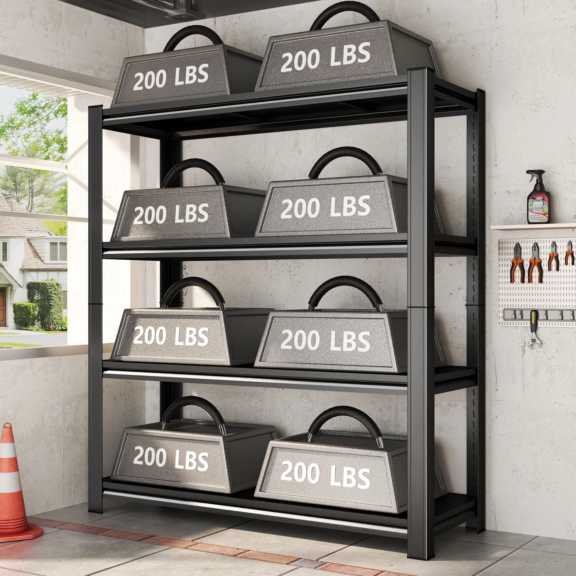 4-Tier Height-Adjustable Storage Rack, Vertical Organizer, Assembly Required - Black - Image 9