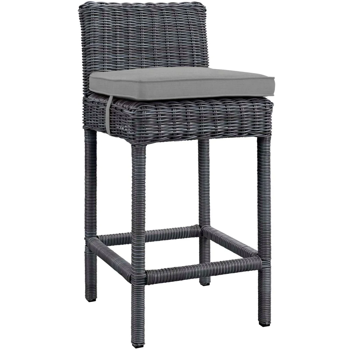40" Gray Wicker Outdoor Patio Bar Stool with Upholstered Seat and Woven Wicker Frame - Image 4