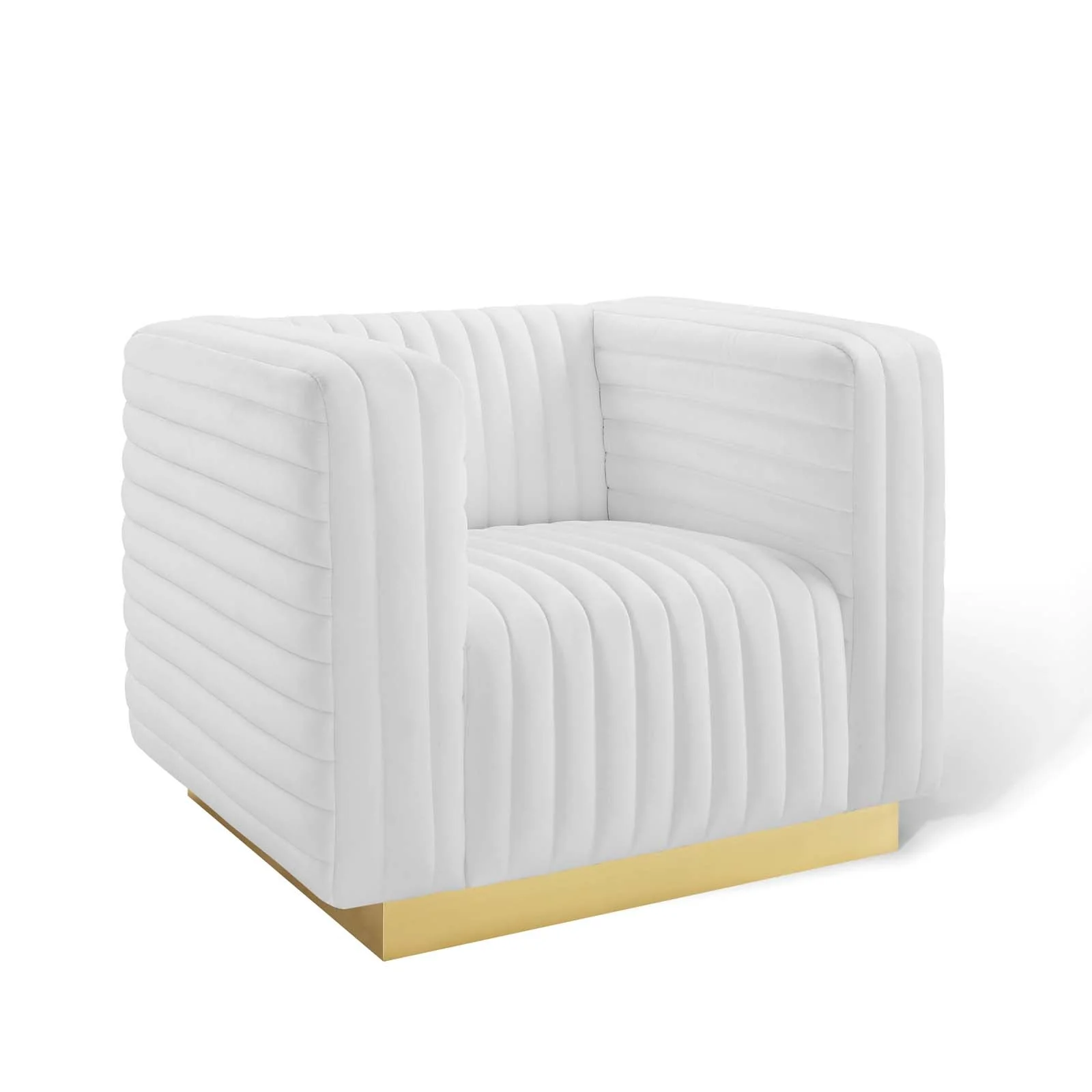 40 Inch Glam Deco Performance Velvet Accent Armchair with Gold Stainless Steel Base - Image 8