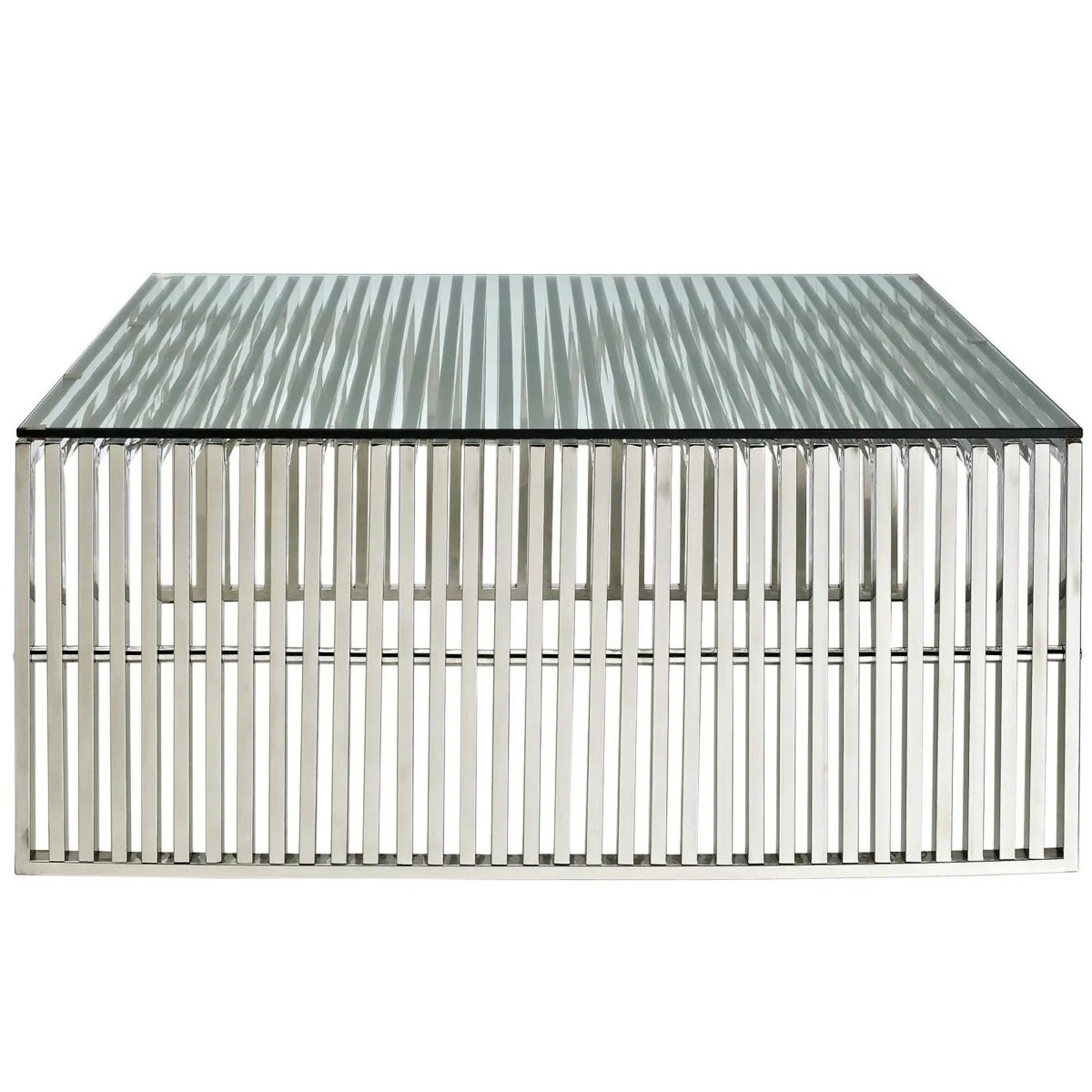 40 Inch Square Tubular Stainless Steel Coffee Table in Silver - Image 2