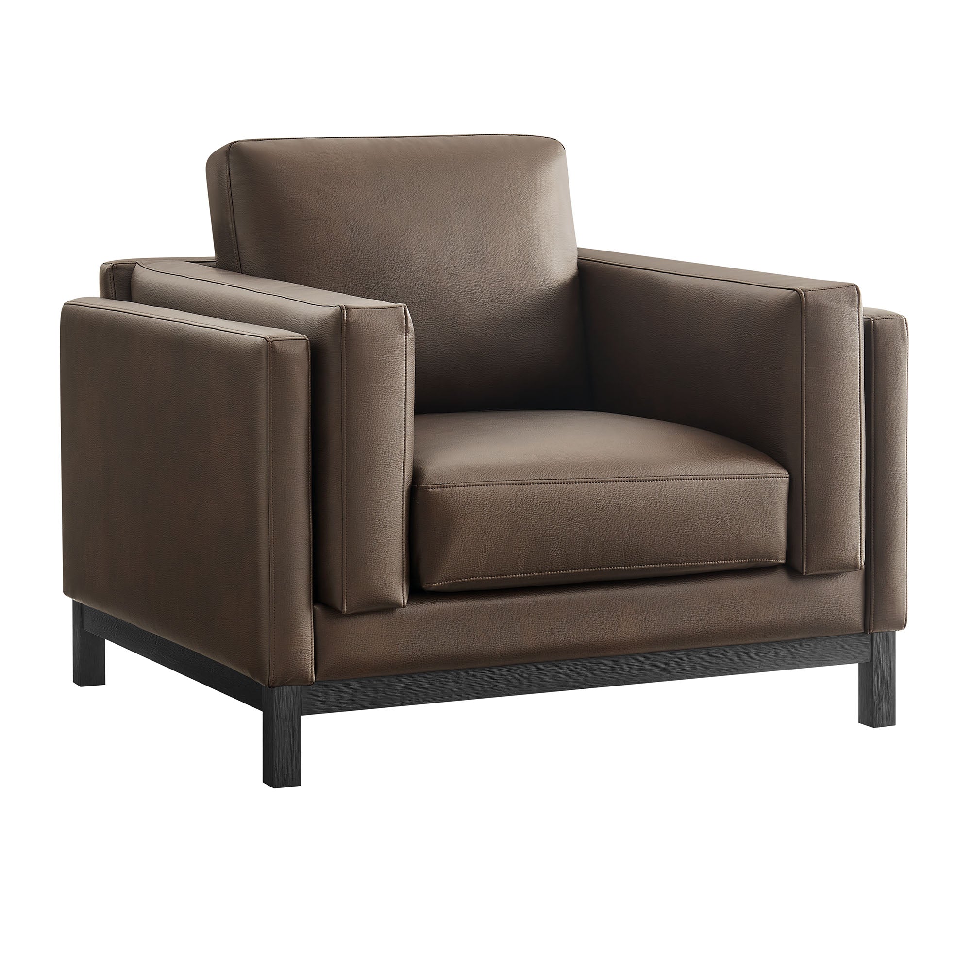 40 Inch Vegan Leather Armchair with Weathered Wood Frame - Image 8