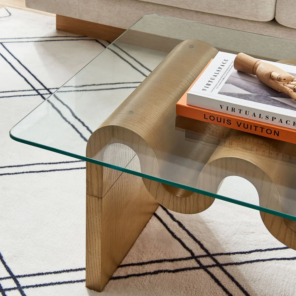 40 Inch Wave-Shaped Glass Top Coffee Table - Image 4