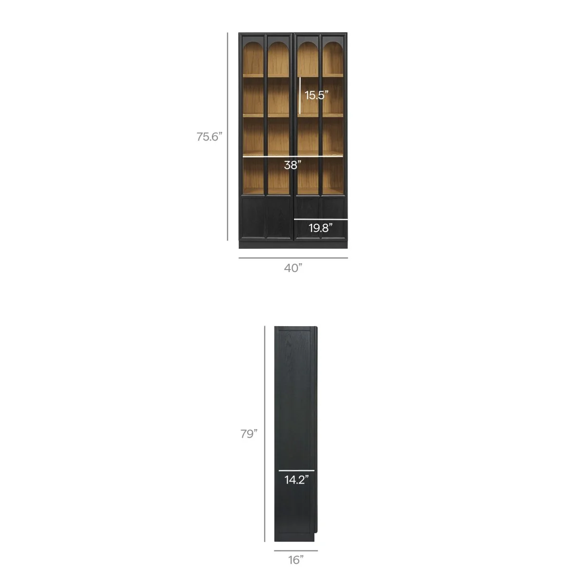 40" Tall Arched Solid Wood and Glass Display Cabinet - Image 3