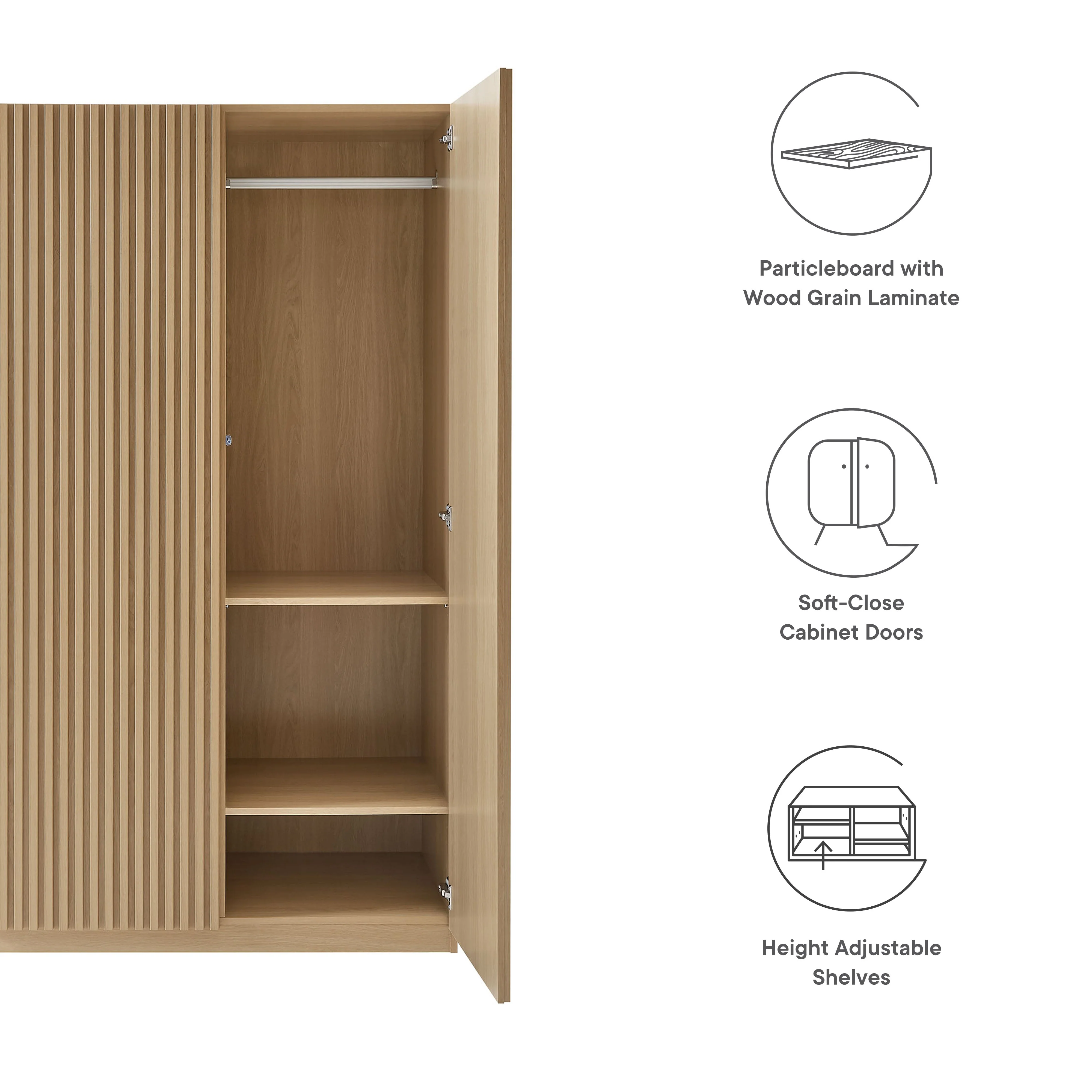 40" Slatted 2-Door Freestanding Wardrobe Closet - Image 13