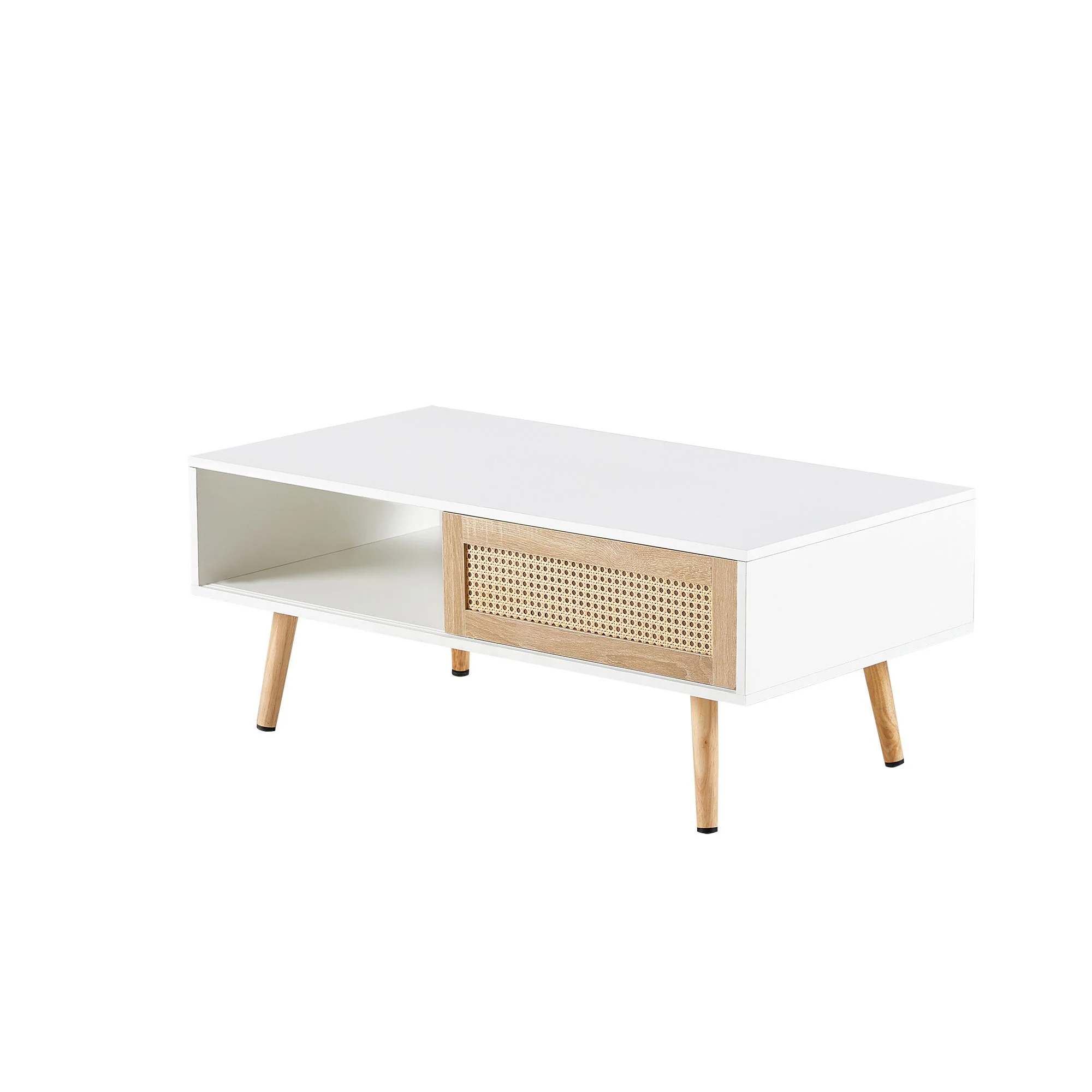 41.34" Rattan Coffee Table, Sliding Door For Storage, Solid Wood Legs, Modern Table For Living Room - Image 16