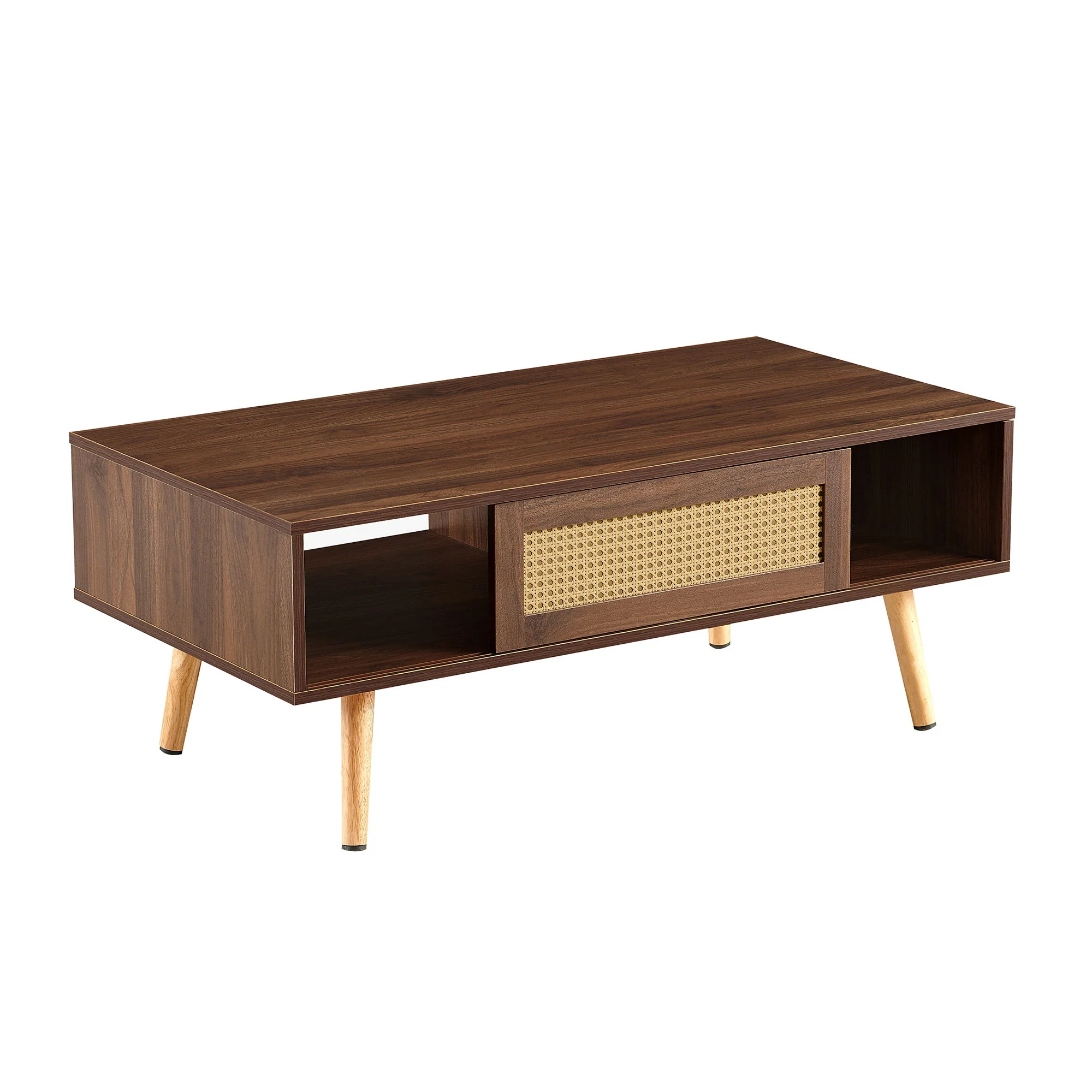 41.34" Rattan Coffee Table, Sliding Door For Storage, Solid Wood Legs, Modern Table For Living Room - Image 19
