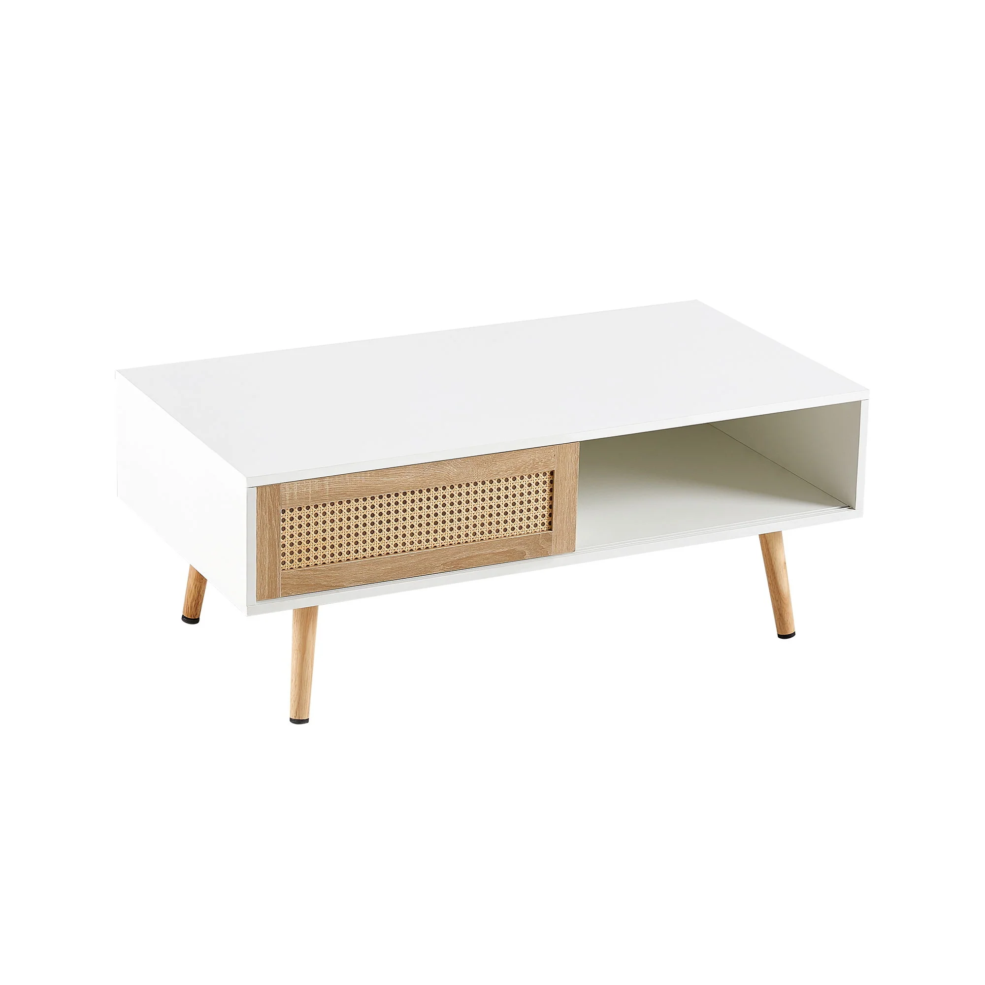 41.34" Rattan Coffee Table, Sliding Door For Storage, Solid Wood Legs, Modern Table For Living Room - Image 22