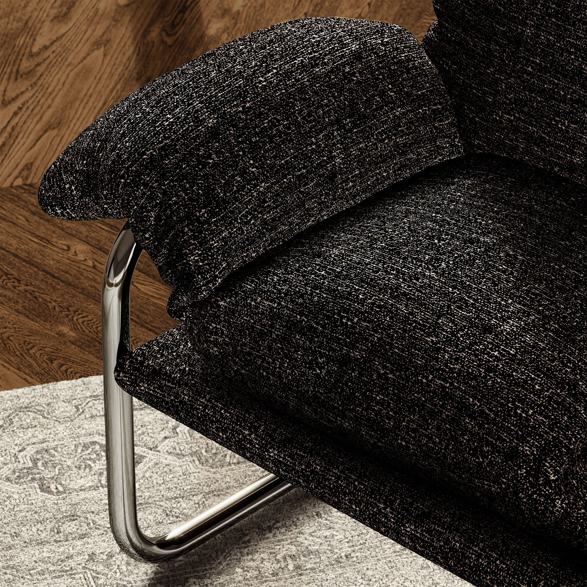 41 Inch Boucle Fabric Accent Chair with Stainless Steel Cantilever Frame - Image 11