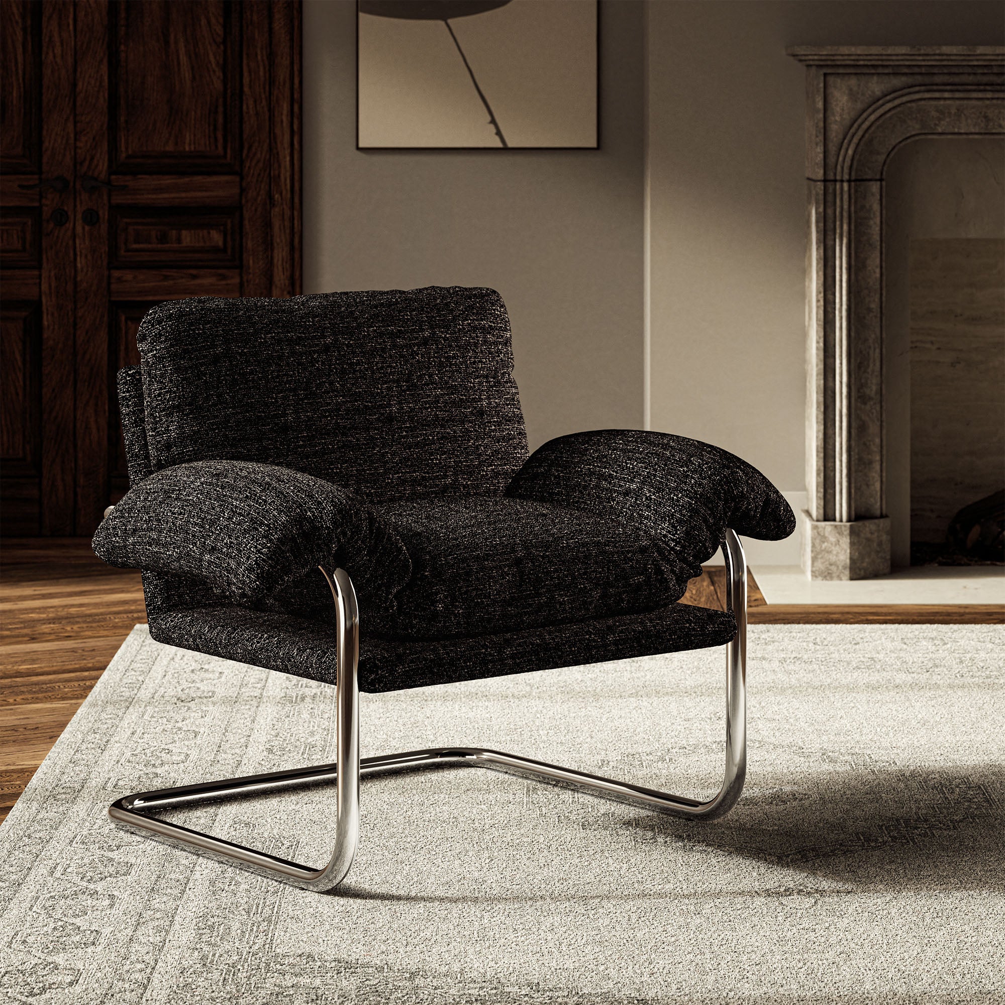 41 Inch Boucle Fabric Accent Chair with Stainless Steel Cantilever Frame - Image 14
