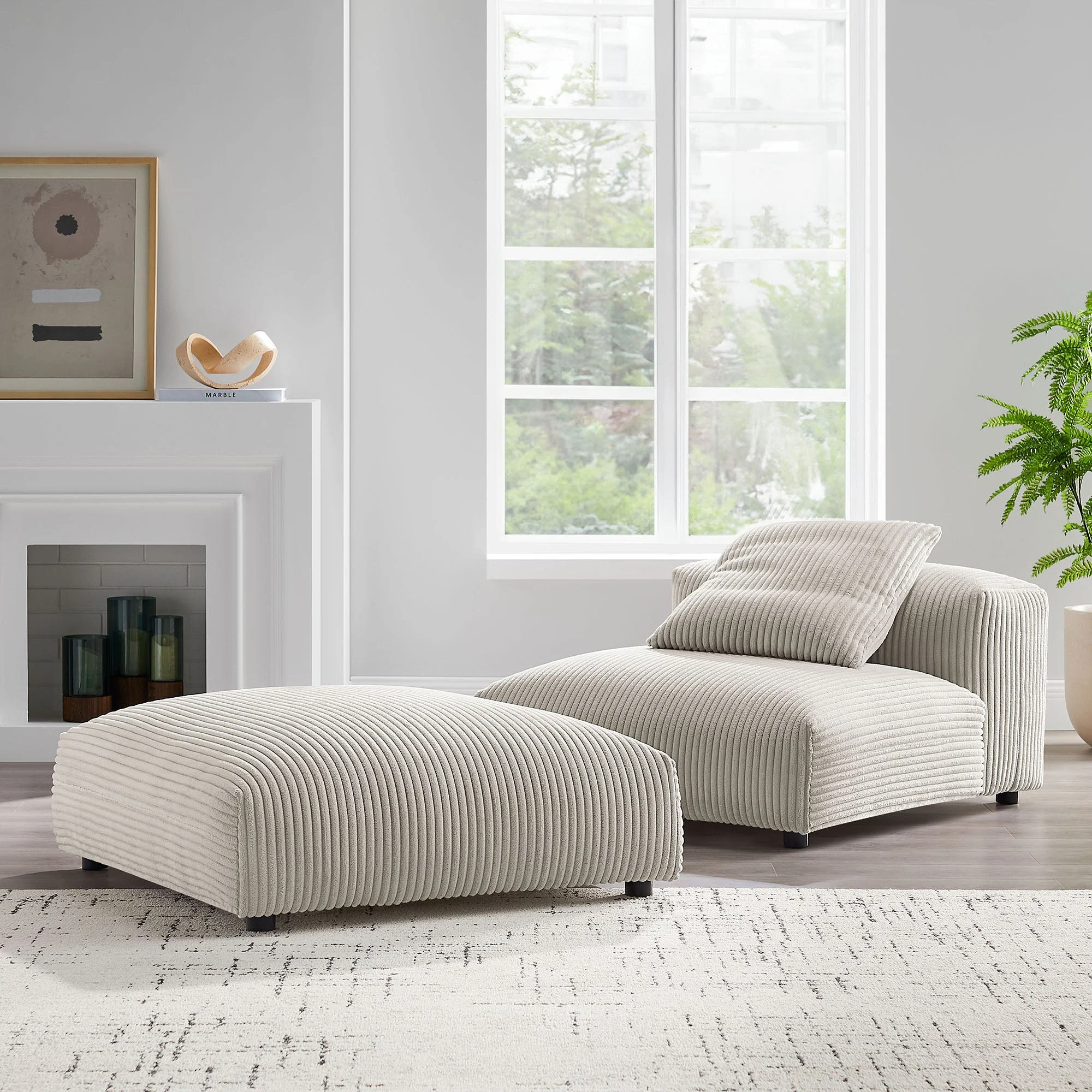 41 Inch Modular Corduroy Upholstered Armless Chair and Ottoman Set - Image 6