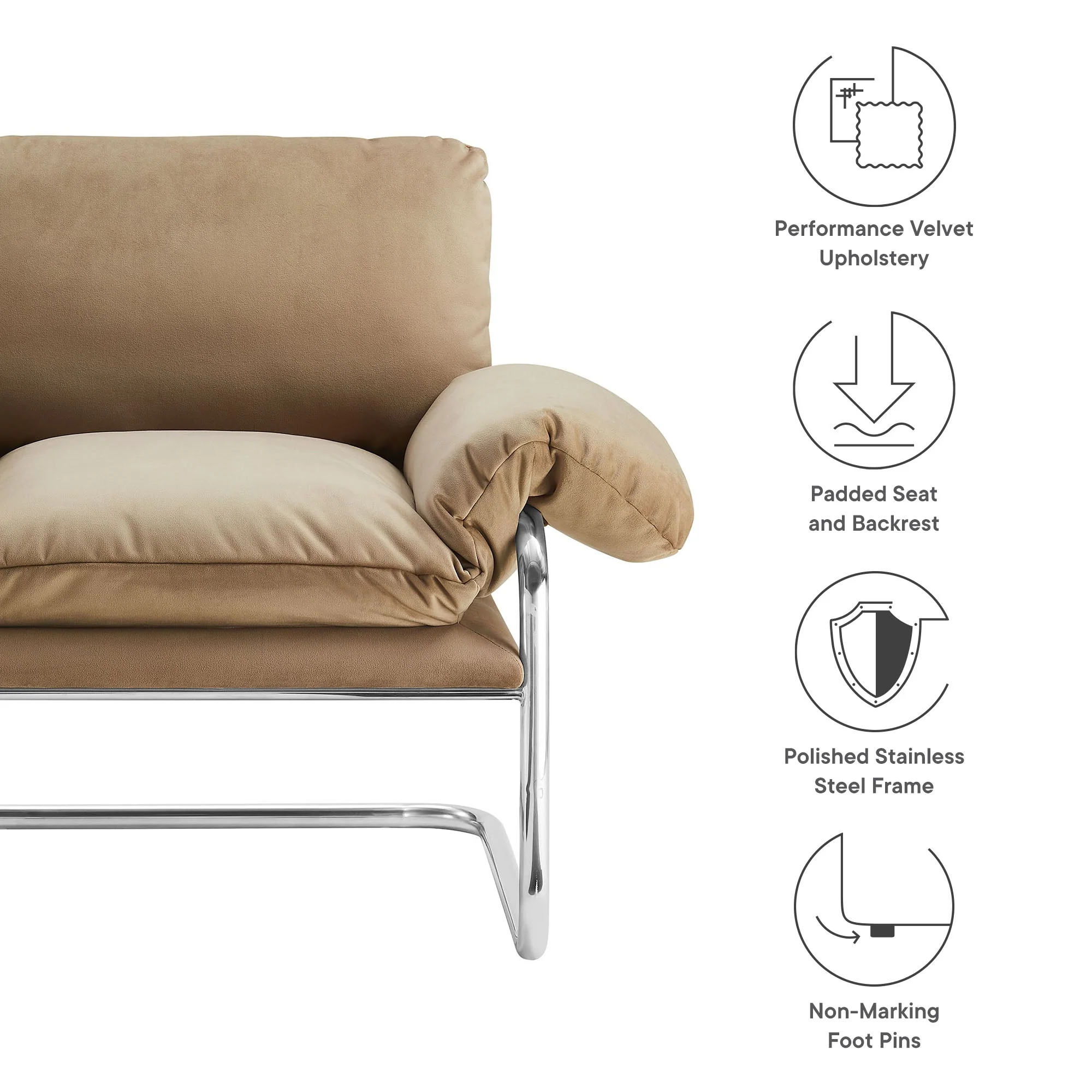 41 Inch Performance Velvet Cantilever Accent Armchair with Overstuffed Cushions - Image 16