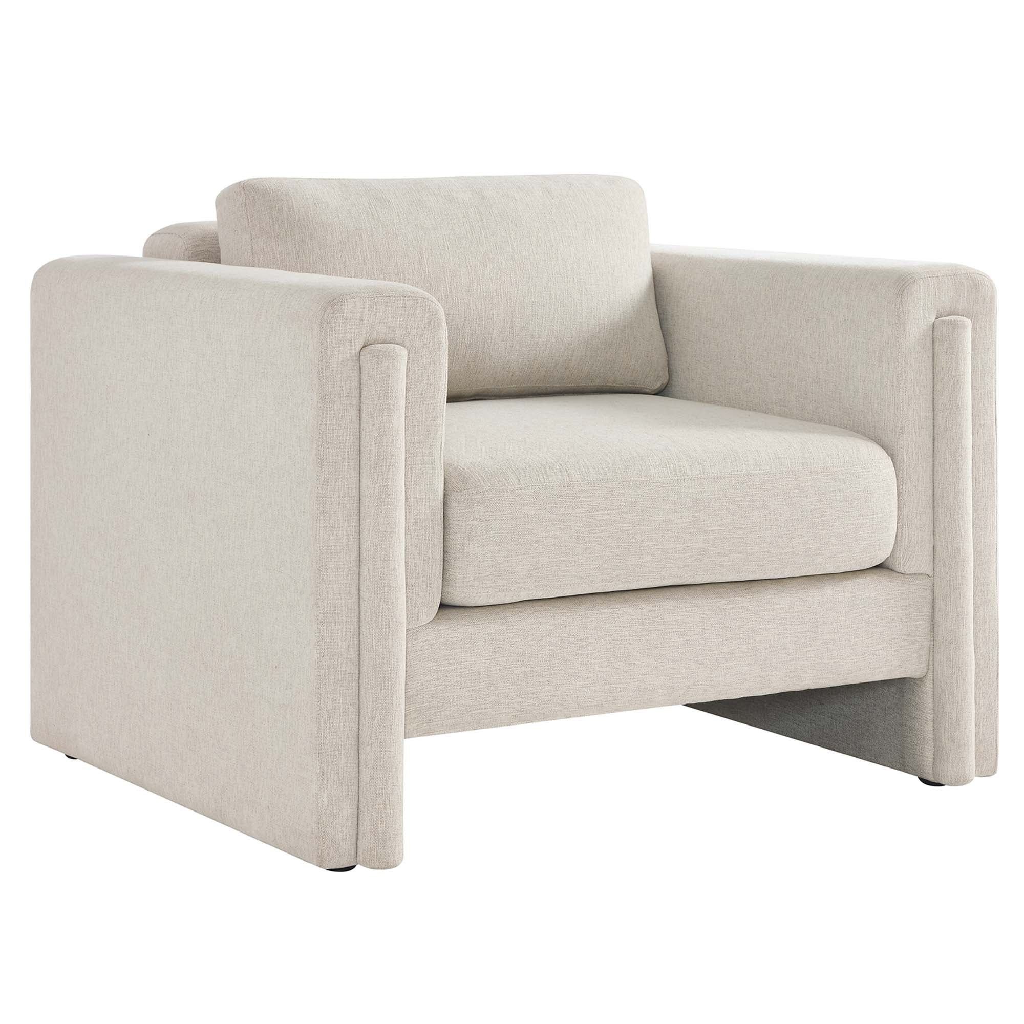 42 Inch Heathered Weave Fabric Armchair in Ivory