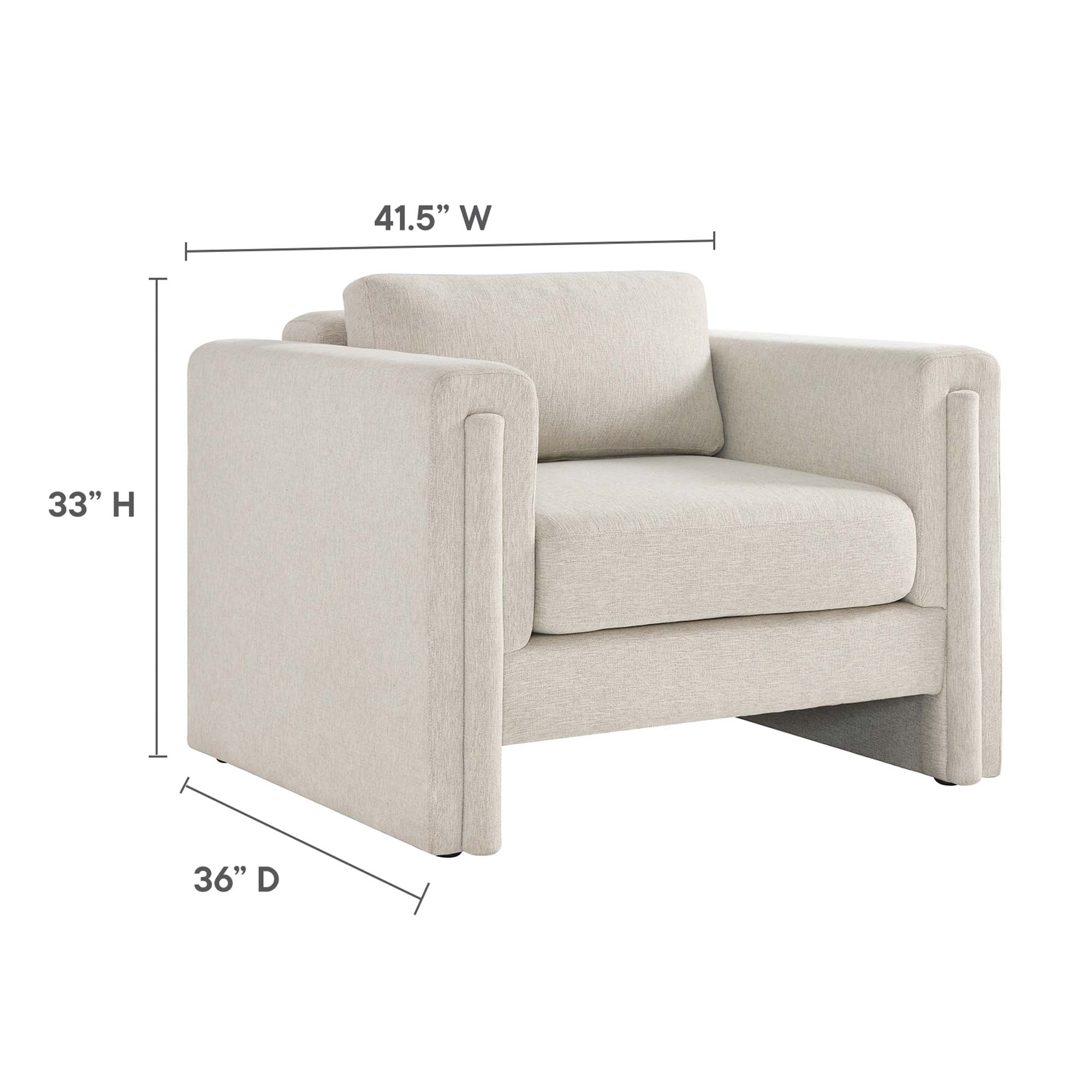 42 Inch Heathered Weave Fabric Armchair in Ivory - Image 3