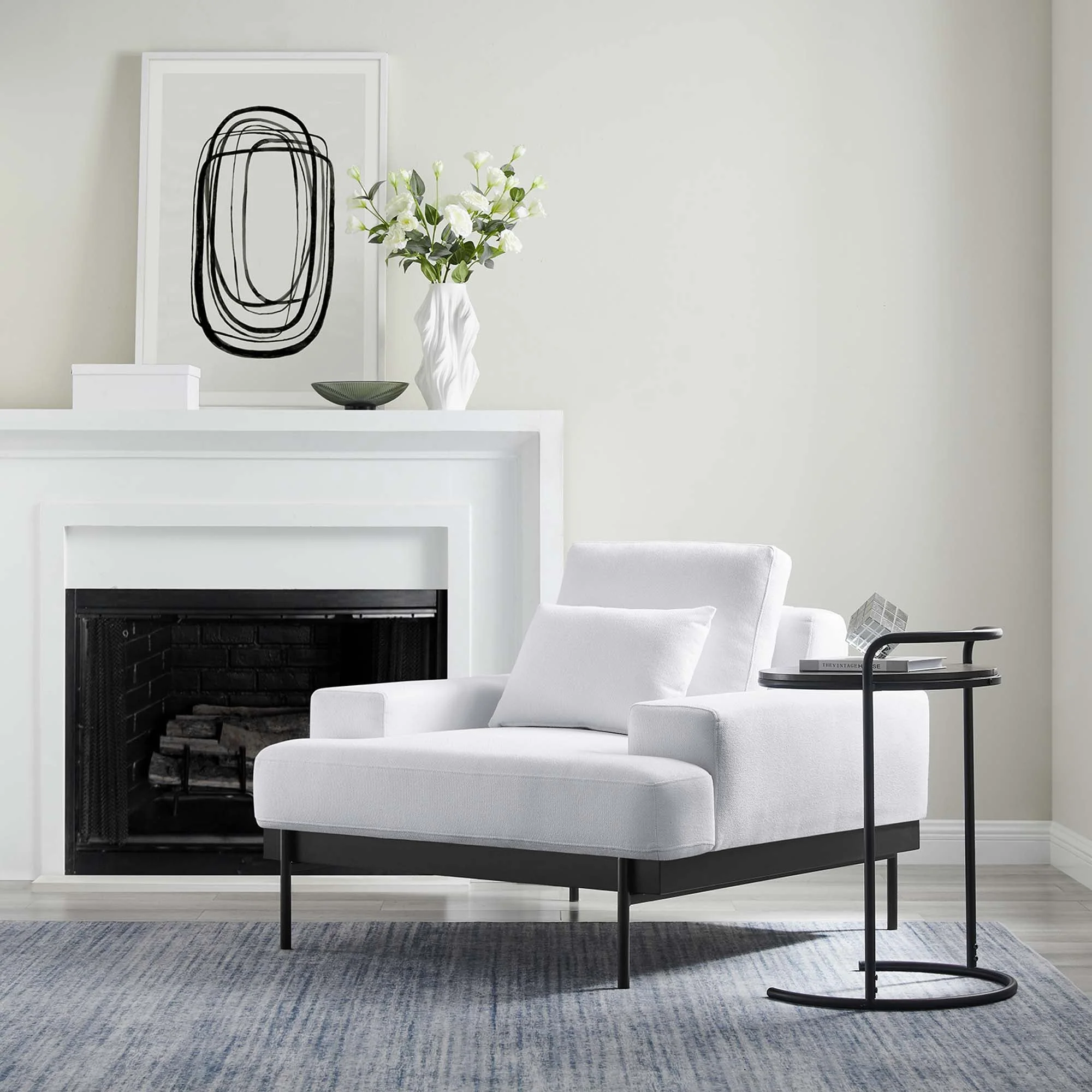 42 Inch Modern Minimalist Fabric Armchair with Sinuous Spring Support and Metal Legs - Image 24
