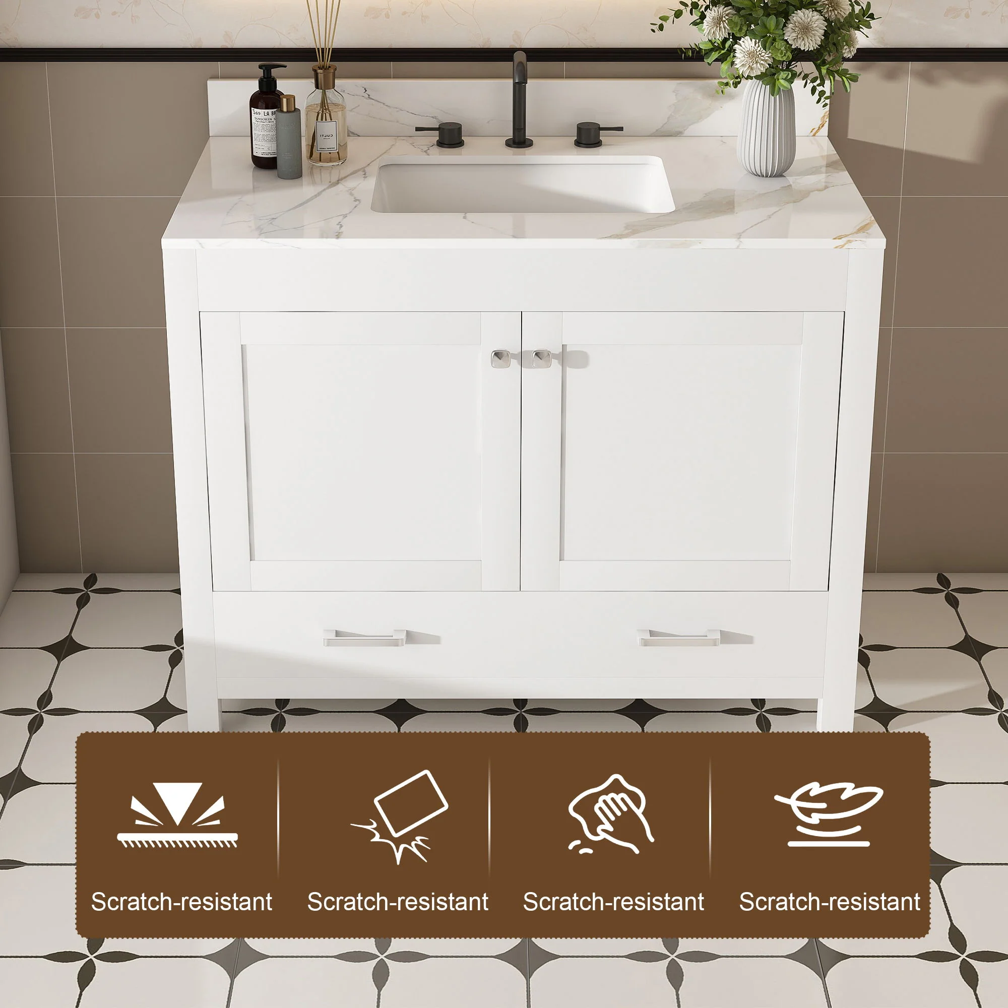 43" Bathroom Vanity, Multi Functional Cabinet With Doors And Drawer - White - Image 8