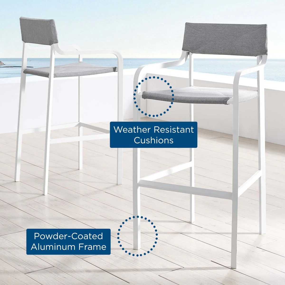 43" White and Gray Aluminum Outdoor Bar Stool Set of 2 - Image 2