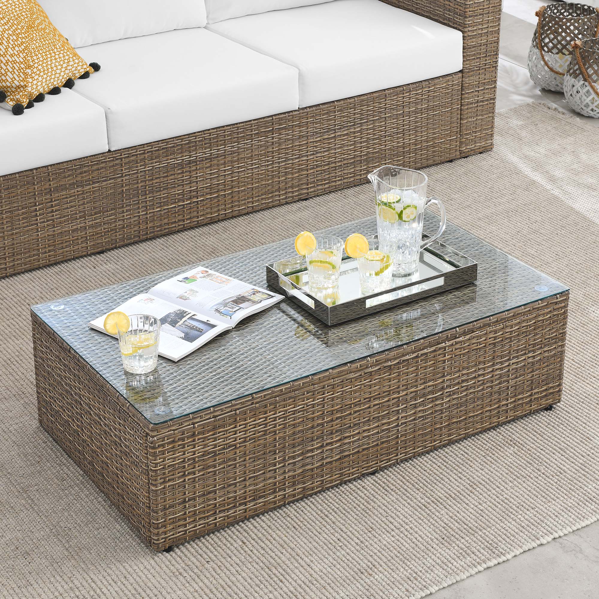 44" Brown Wicker Rattan Outdoor Patio Coffee Table - Image 7