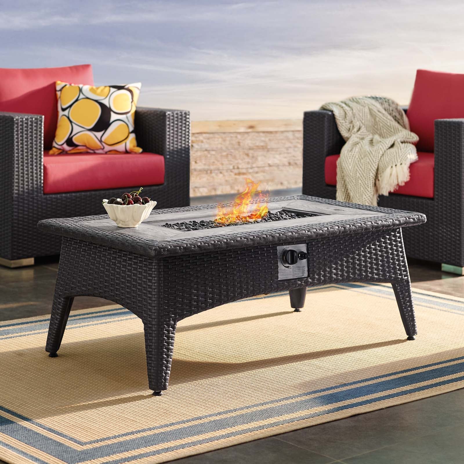 44" Espresso Rectangular Outdoor Patio Fire Pit Table - Image 6