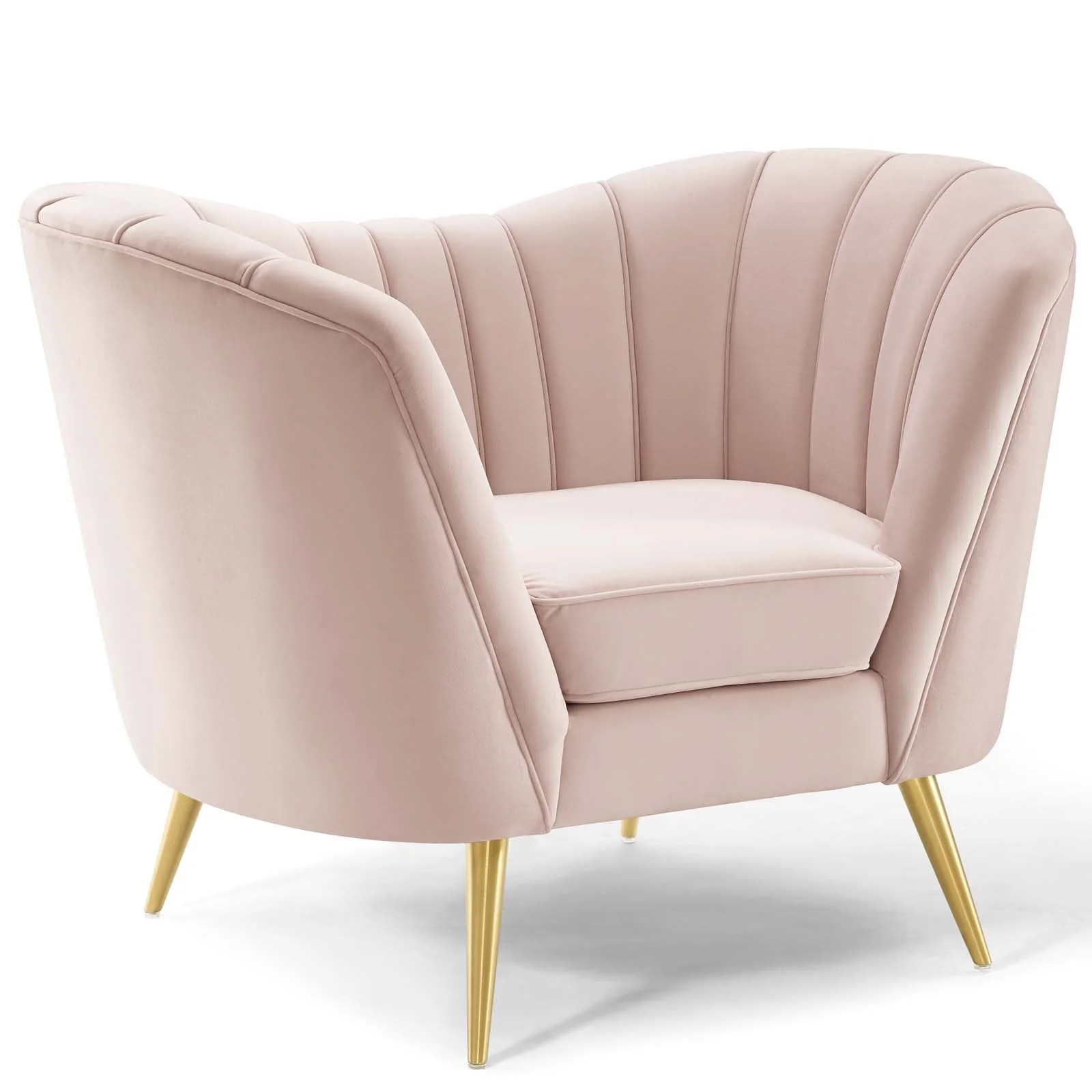 44 Inch Opportunity Performance Velvet Armchair with Vertical Channel Tufting and Gold Legs - Image 8