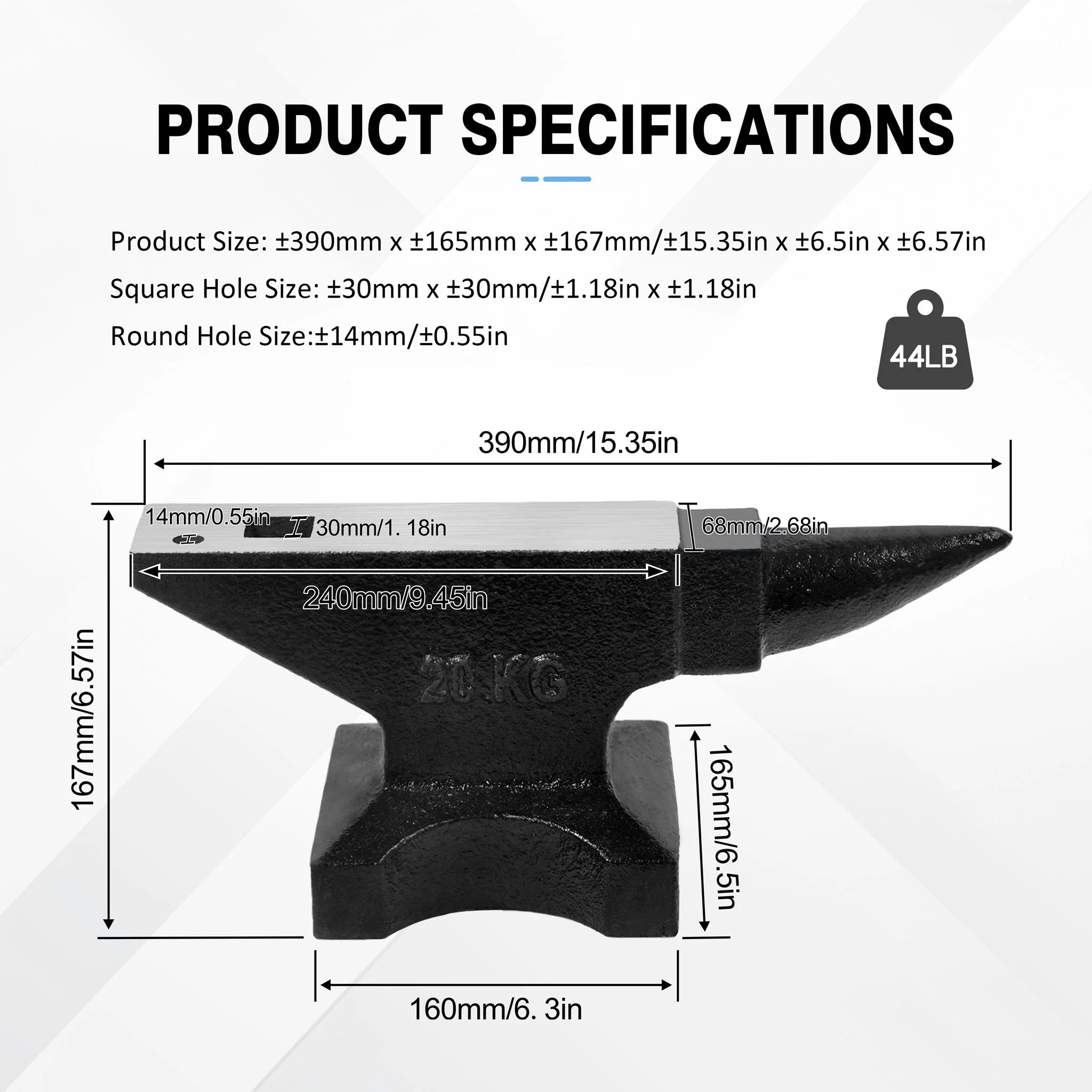 44 Lbs High Hardness Rugged Round Horn Anvil Blacksmith - Black - Image 5