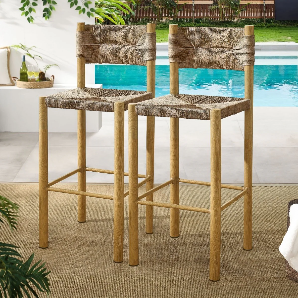 44" Outdoor Rattan and Aluminum Bar Stools Set of 2 — Patio Counter Seating - Image 22