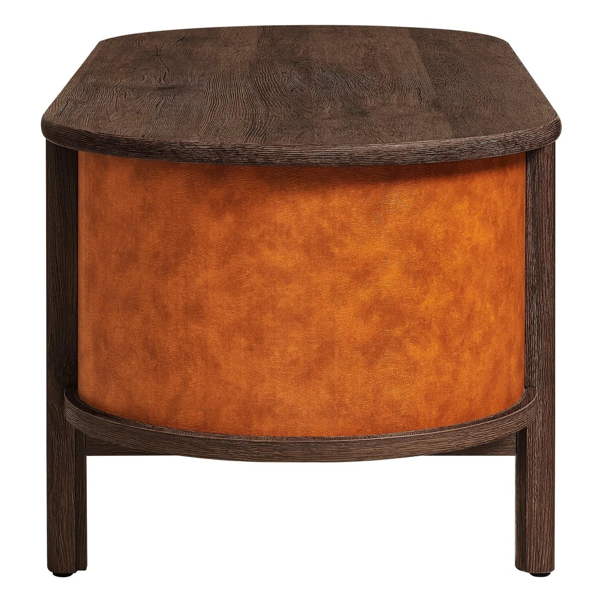 45 Inch Curved Vegan Leather Oval Coffee Table in Walnut Tan - Image 5