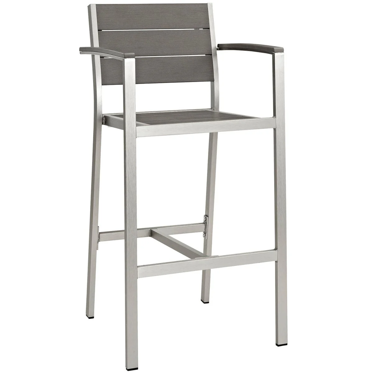 45" Outdoor Aluminum Bar Stool with Wood Accents – Silver Gray
