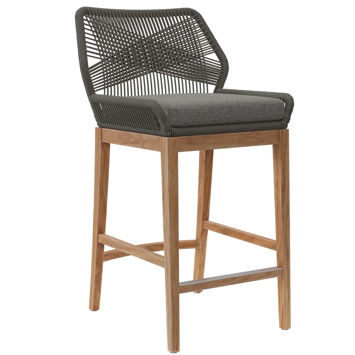 45" Outdoor Patio Teak Wood Bar Stool with Rope Back and Weather-Resistant Finish - Image 8
