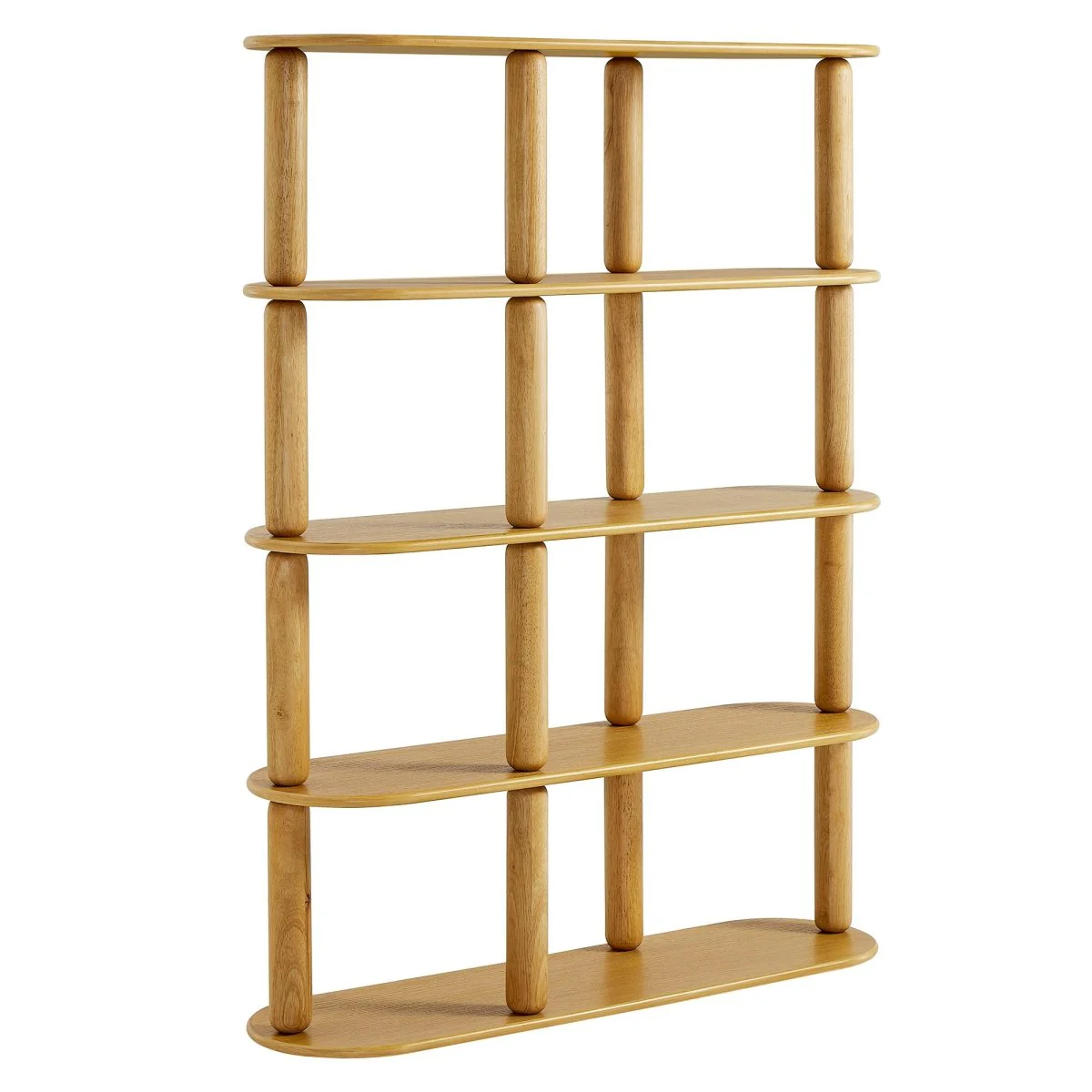 46" Four-Tier Oval Wood Sculptural Bookshelf in Oak