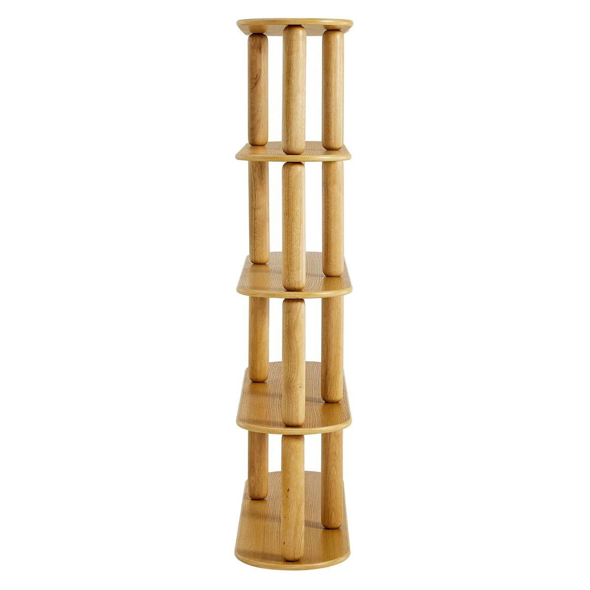 46" Four-Tier Oval Wood Sculptural Bookshelf in Oak - Image 5