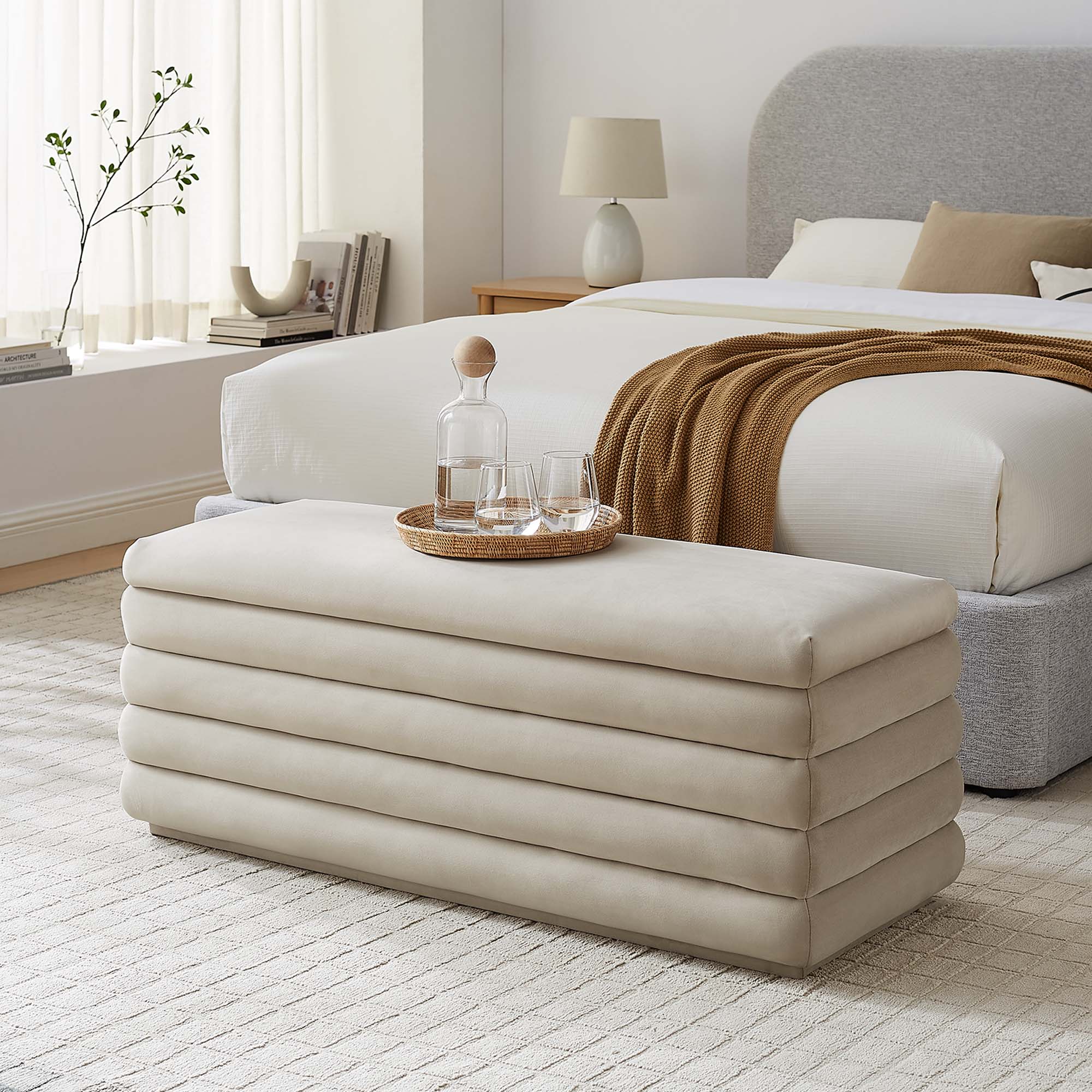 46 Inch Performance Velvet Storage Bench with Vertical Channel Tufting - Image 12