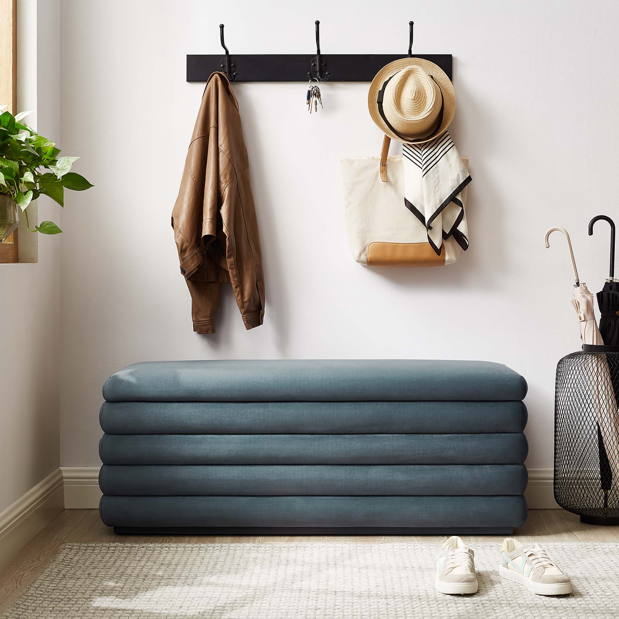 46 Inch Performance Velvet Storage Bench with Vertical Channel Tufting - Image 16