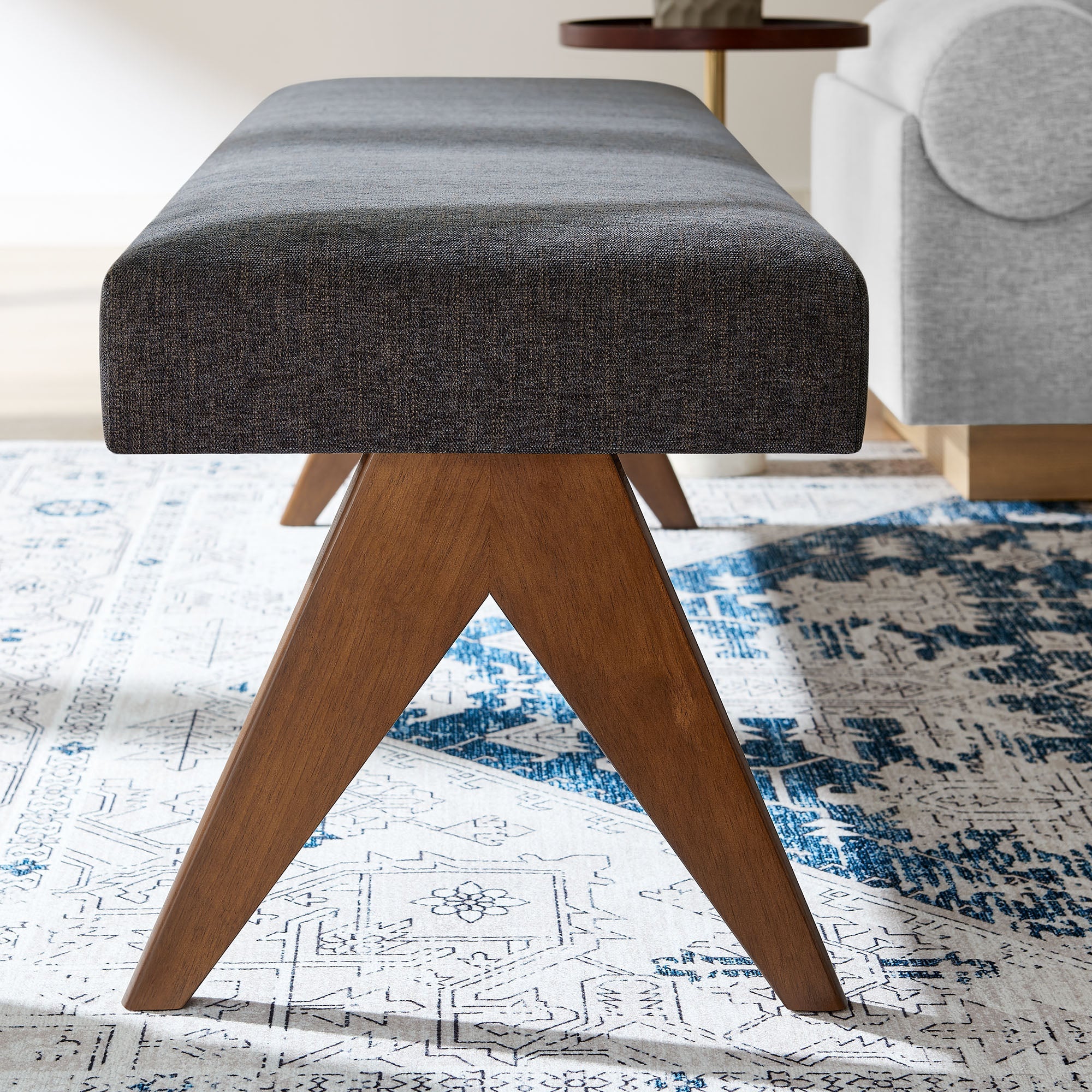 47 Inch Boucle Upholstered Accent Bench with Splayed Rubberwood Legs - Image 54