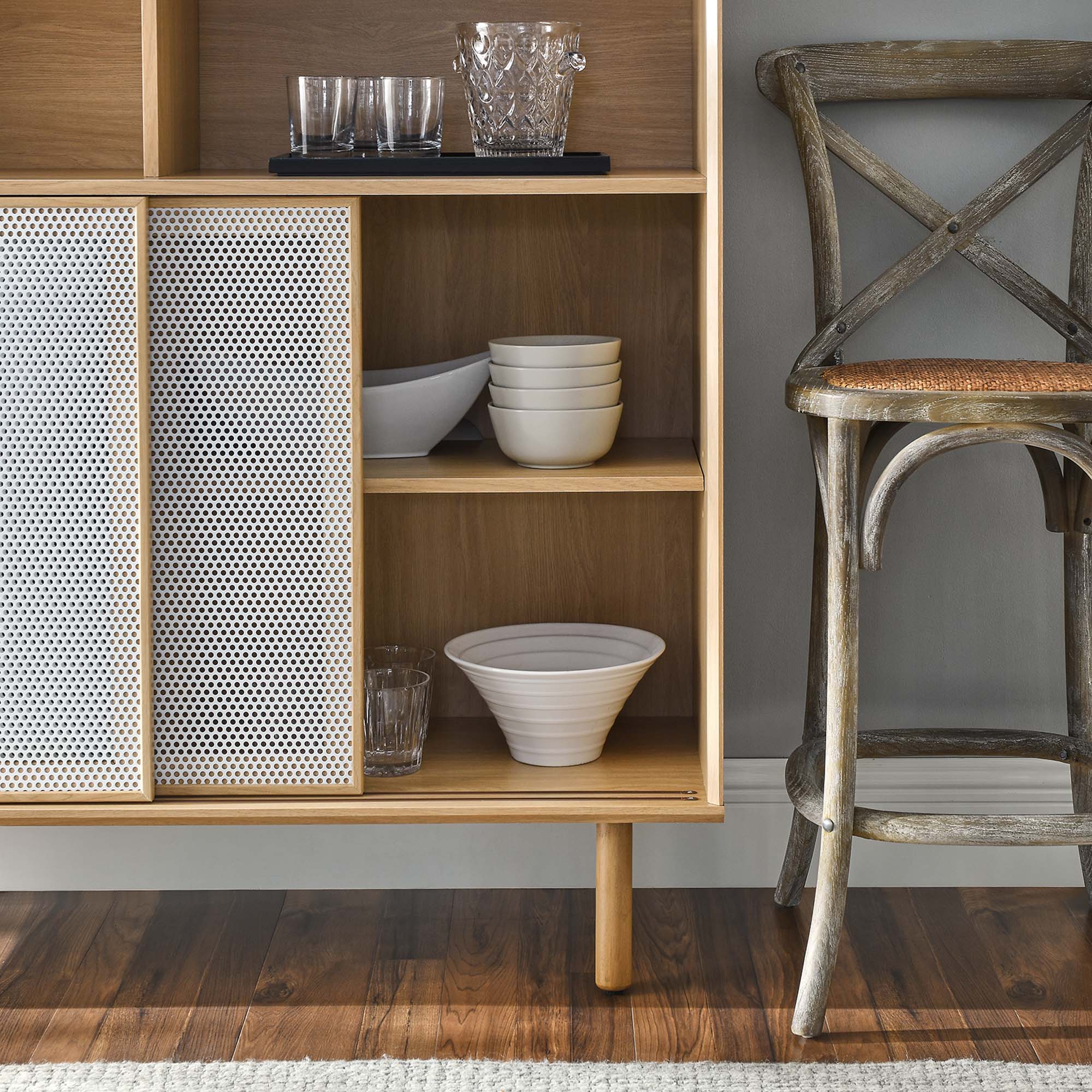 47 Inch Industrial Modern Display Cabinet with Sliding Metal Mesh Doors - Image 11