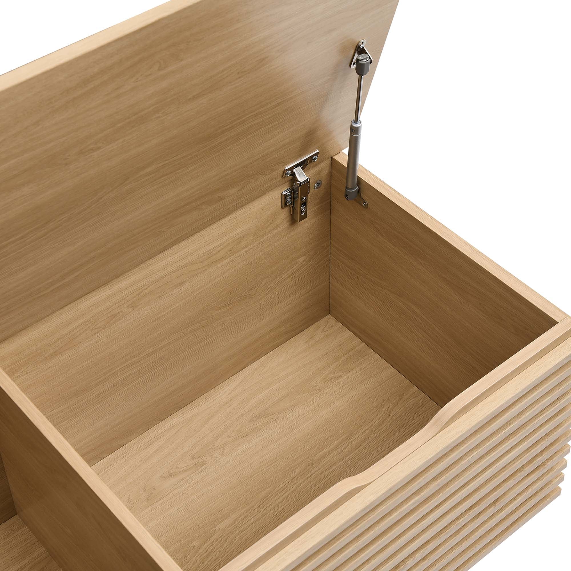 47 Inch Mid-Century Modern Storage Bench with Slatted Detail and Hinged Lid - Image 11