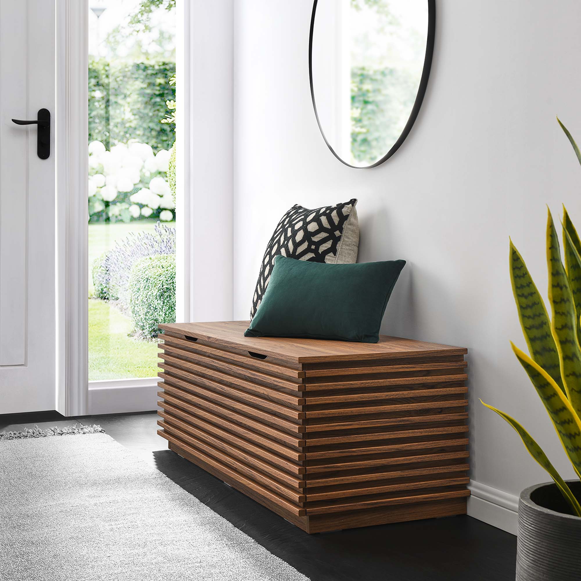 47 Inch Mid-Century Modern Storage Bench with Slatted Detail and Hinged Lid - Image 18